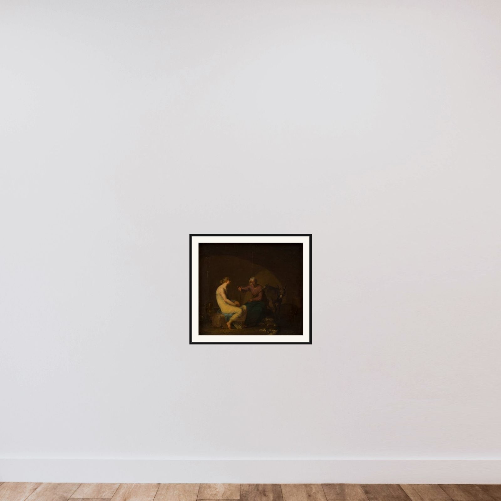 Røverbandens husholderske trøster den unge pige ved at fortælle myten om Amor og Psyche. Motiv fra Apulejus: Det gyldne æsel framed — shown to scale