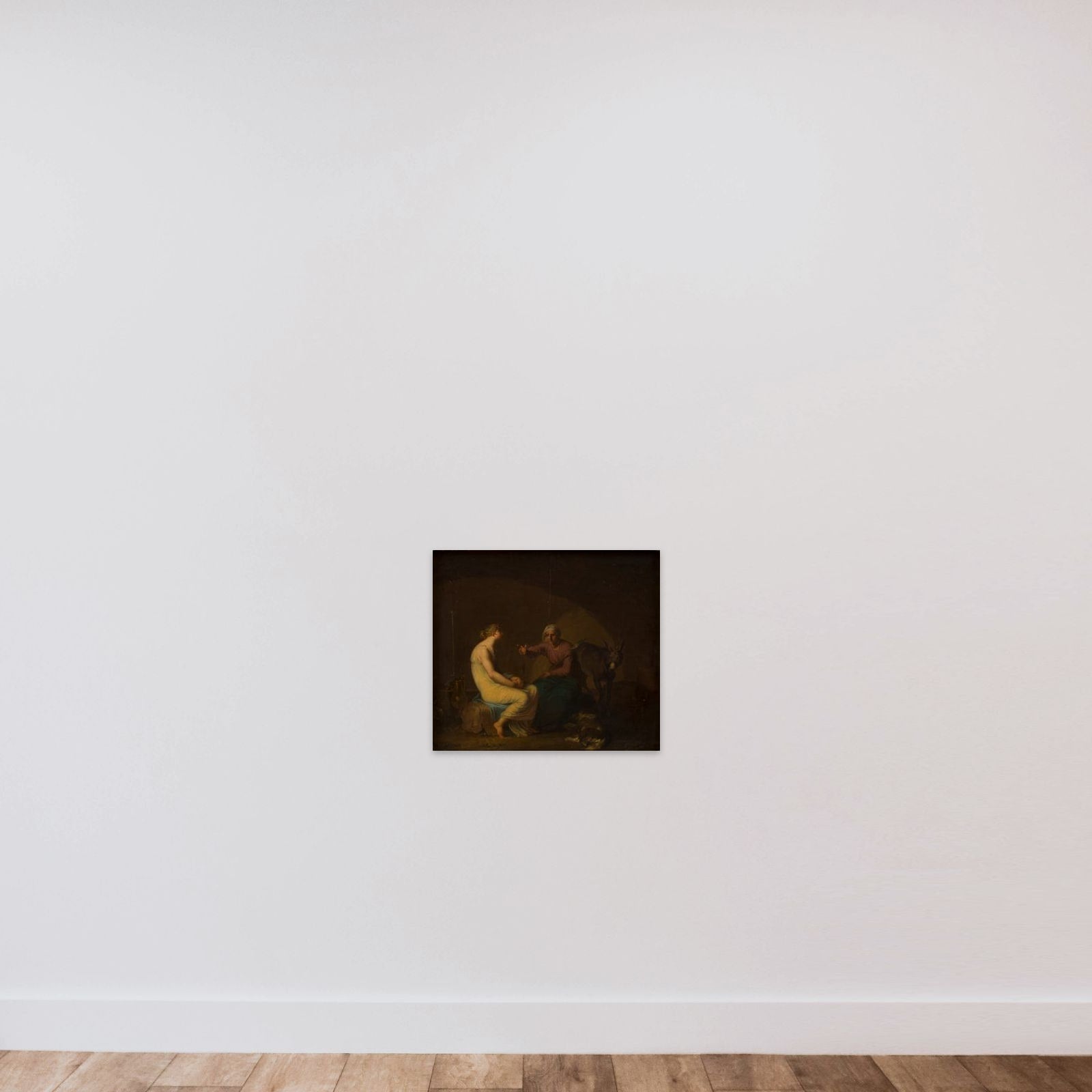 Røverbandens husholderske trøster den unge pige ved at fortælle myten om Amor og Psyche. Motiv fra Apulejus: Det gyldne æsel unframed — shown to scale
