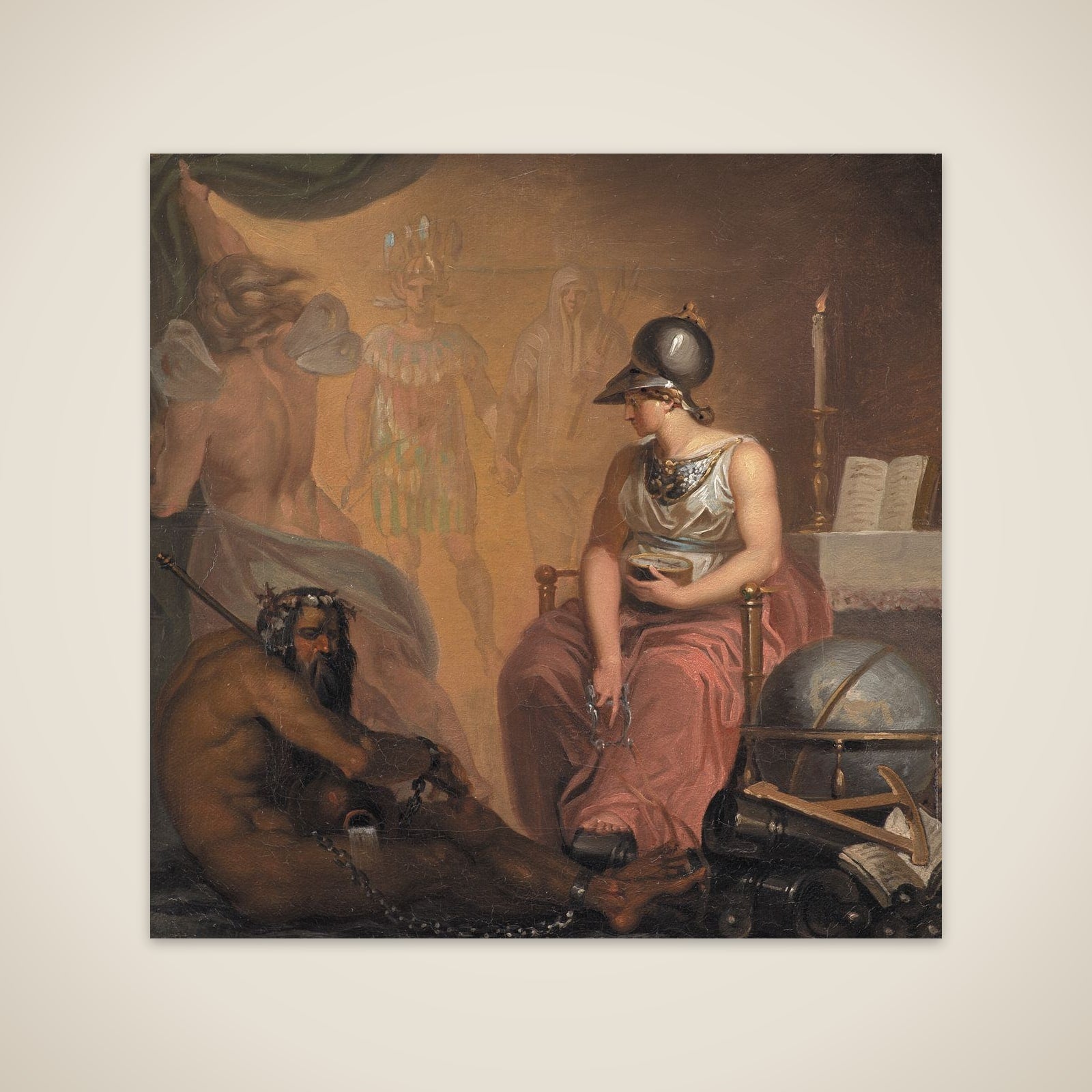 Videnskabernes fornyelse, bogtrykkerkunstens og krudtets opfindelse samt Amerikas opdagelse. Allegori på en af fire hovedepoker i Europas kulturhistorie unframed print