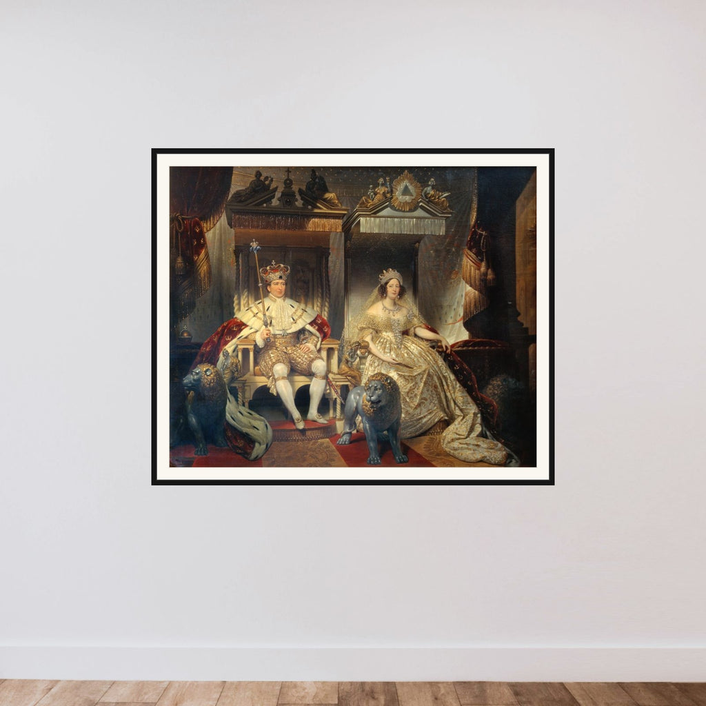 Christian VIII (1786-1848) og Caroline Amalie (1796-1881) i salvingsdragt framed — shown to scale