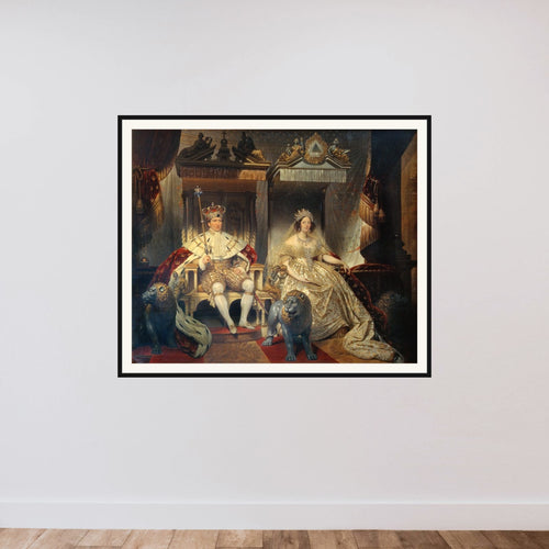 Christian VIII (1786-1848) og Caroline Amalie (1796-1881) i salvingsdragt framed — shown to scale