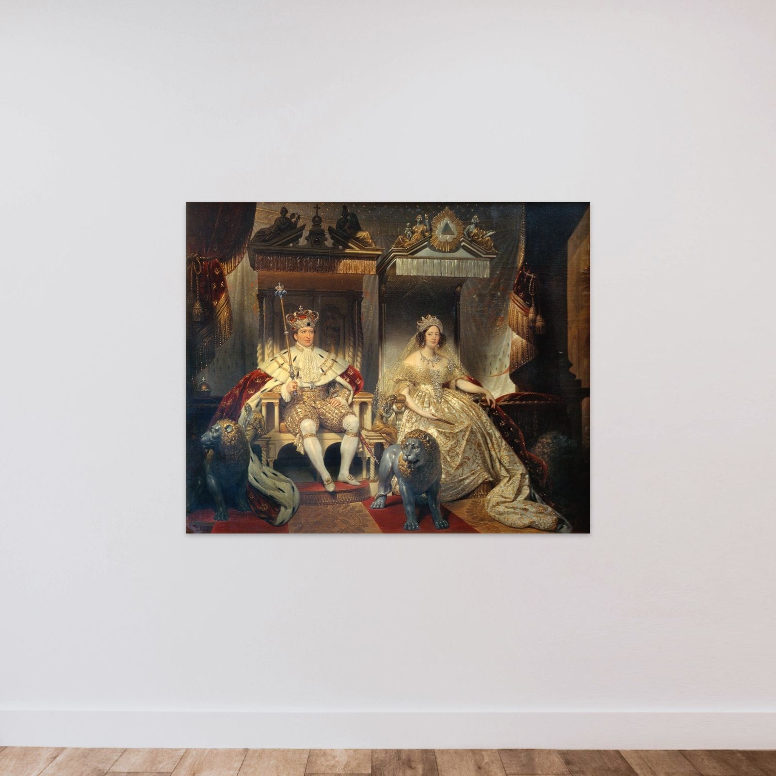 Christian VIII (1786-1848) og Caroline Amalie (1796-1881) i salvingsdragt unframed — shown to scale
