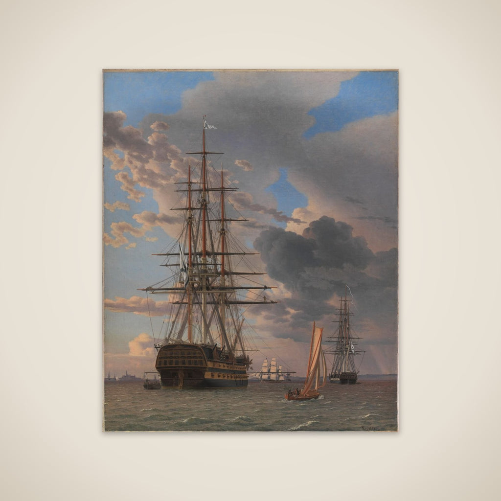 Det russiske linjeskib "Asow" og en fregat til ankers på Helsingørs red unframed print