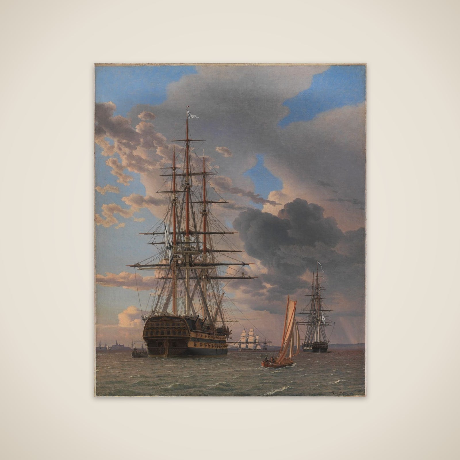 Det russiske linjeskib "Asow" og en fregat til ankers på Helsingørs red unframed print