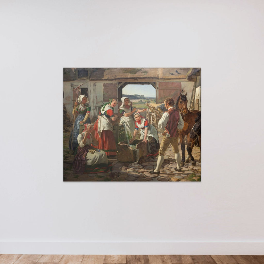 Sjællandske høstpiger ved en brønd unframed — shown to scale