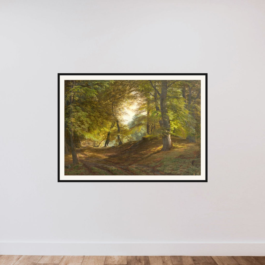 Det indre af en skov. Fra Præstevangen ved Frederiksborg framed — shown to scale