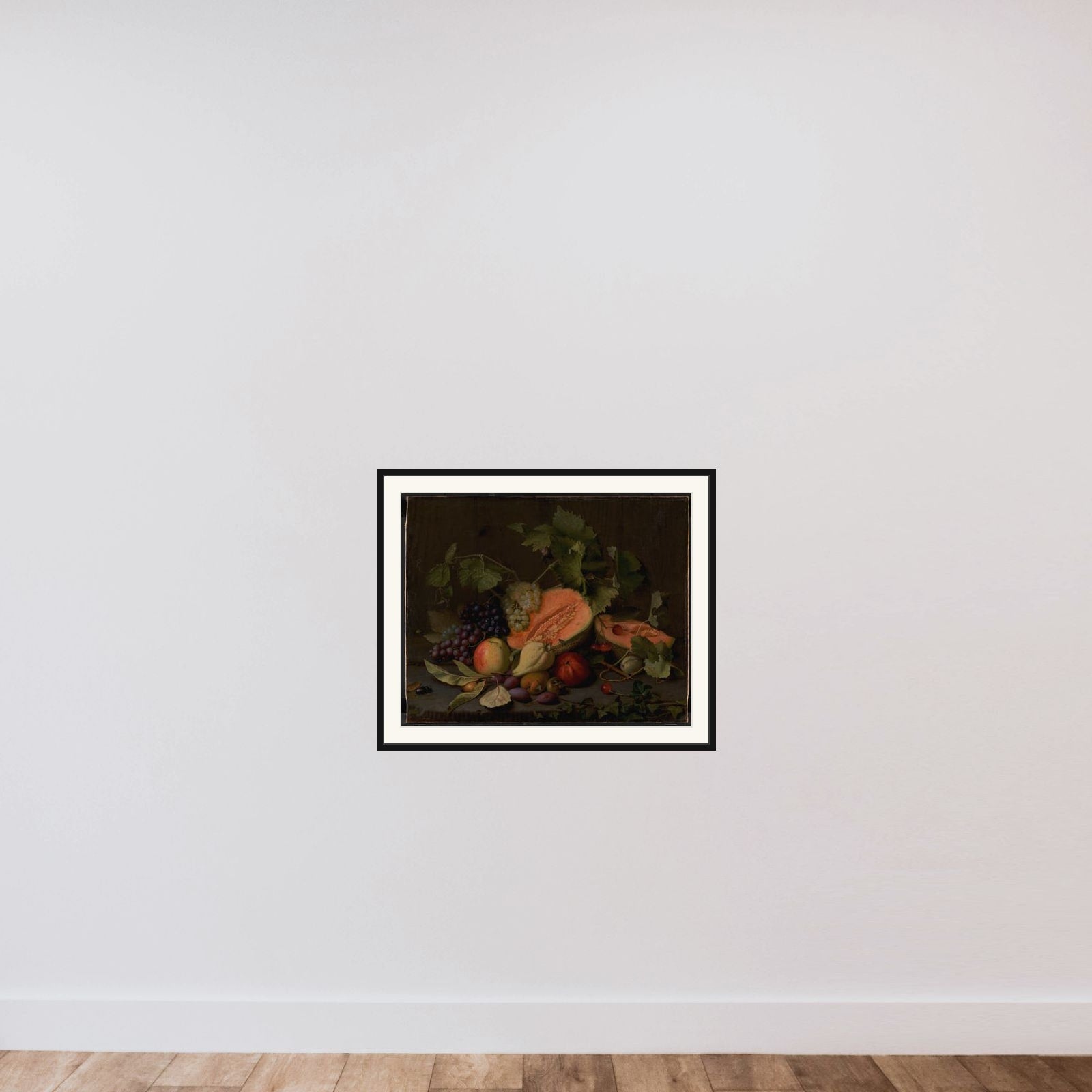 Frugtstykke med meloner og druer framed — shown to scale