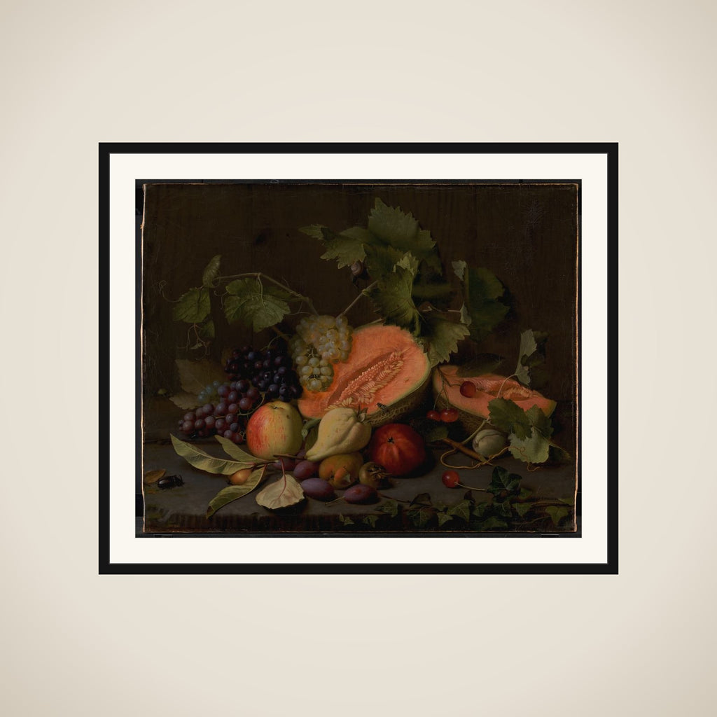 Frugtstykke med meloner og druer framed