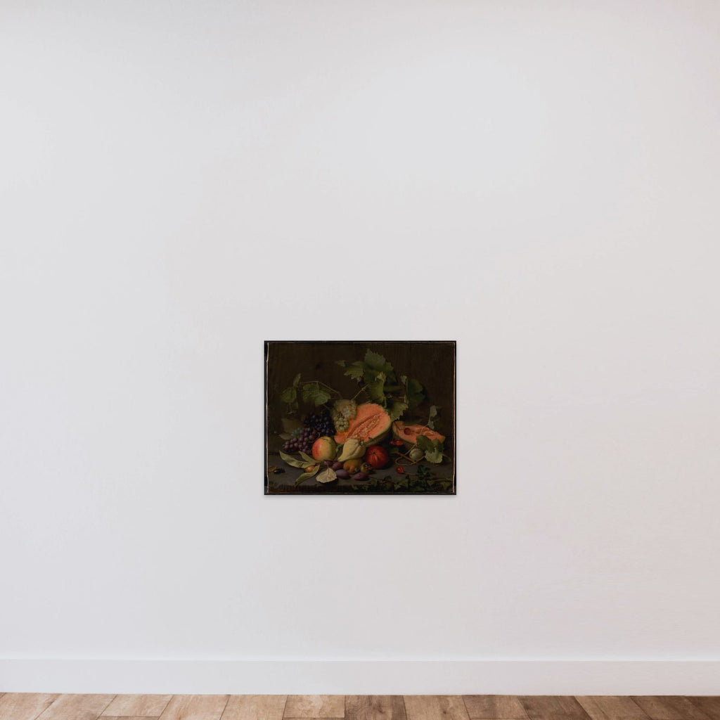 Frugtstykke med meloner og druer unframed — shown to scale