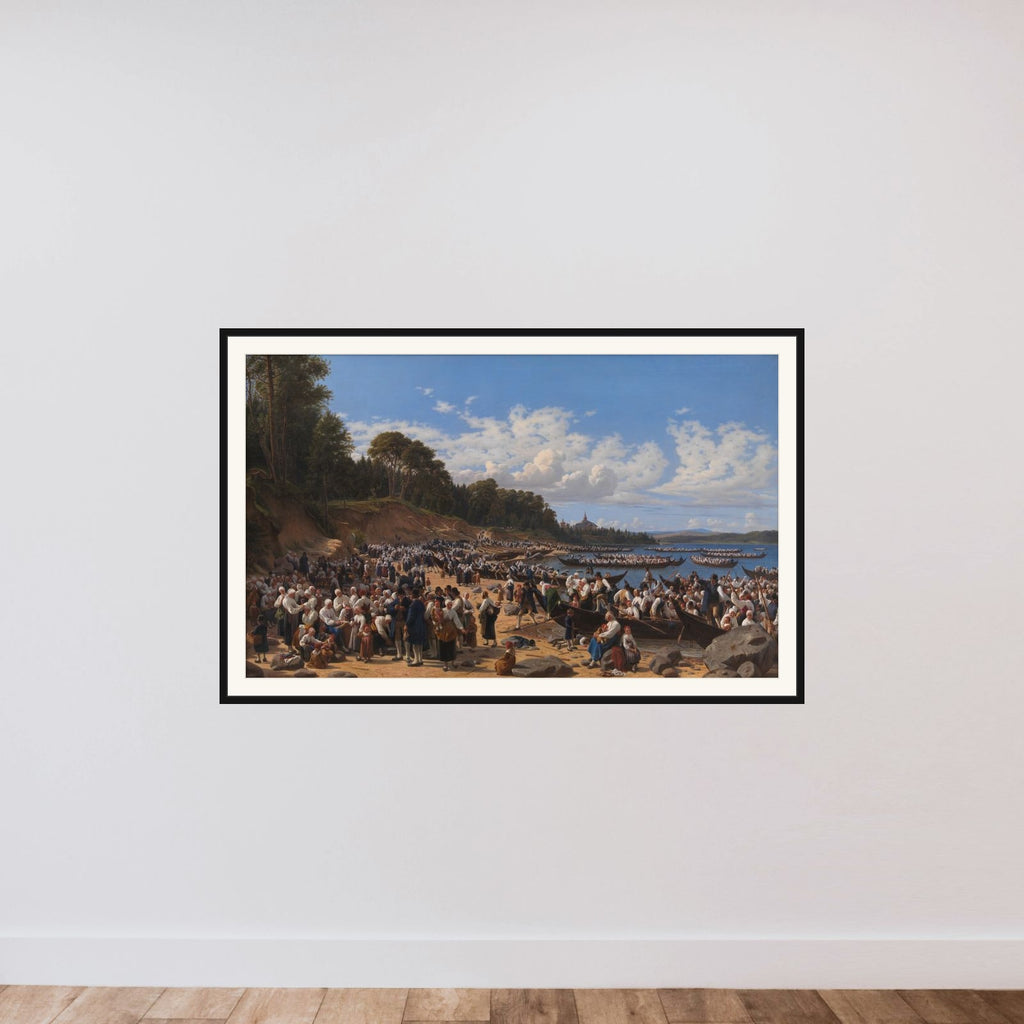 Kirkefærd i Dalarne i Sverige. Til Leksands sognekirke i Dalarne kommer folket i deres store kirkebåde over Siljansøen om søndagen til gudstjeneste framed — shown to scale