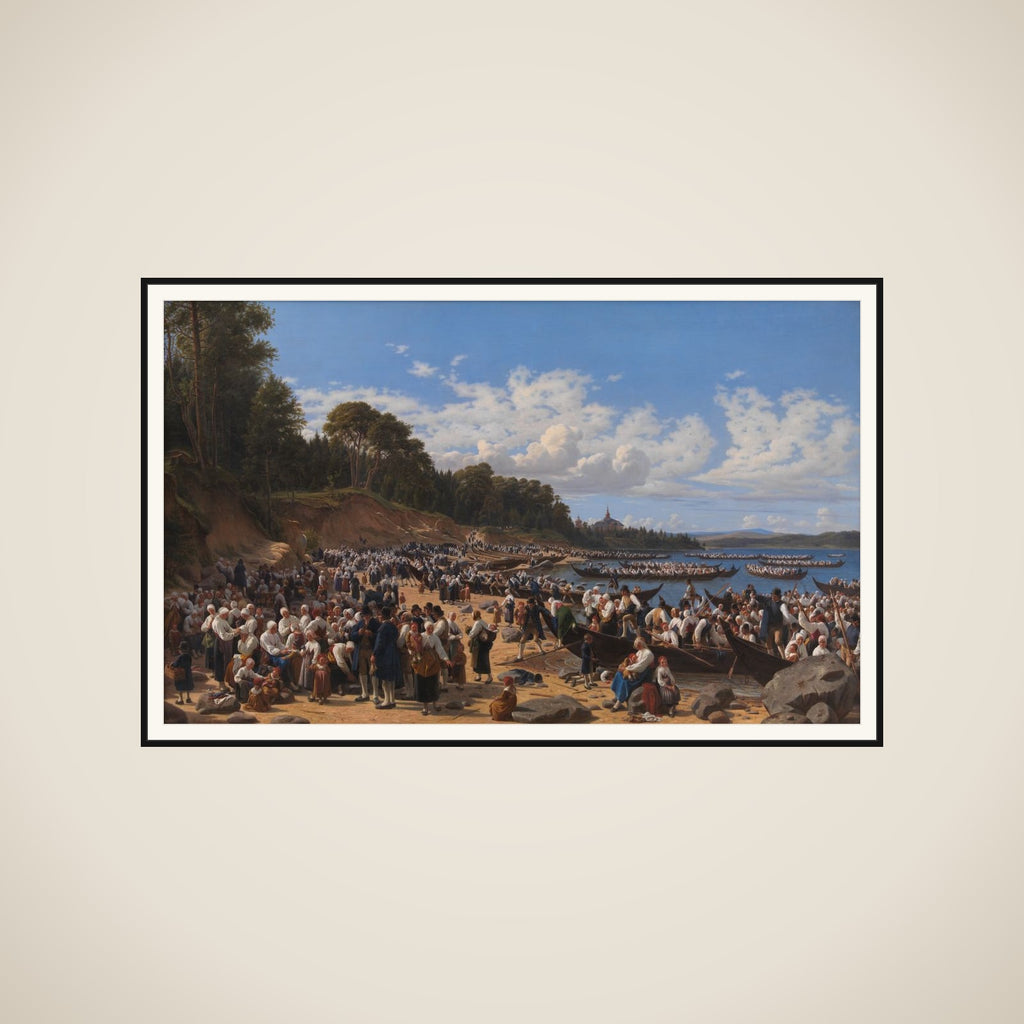 Kirkefærd i Dalarne i Sverige. Til Leksands sognekirke i Dalarne kommer folket i deres store kirkebåde over Siljansøen om søndagen til gudstjeneste framed