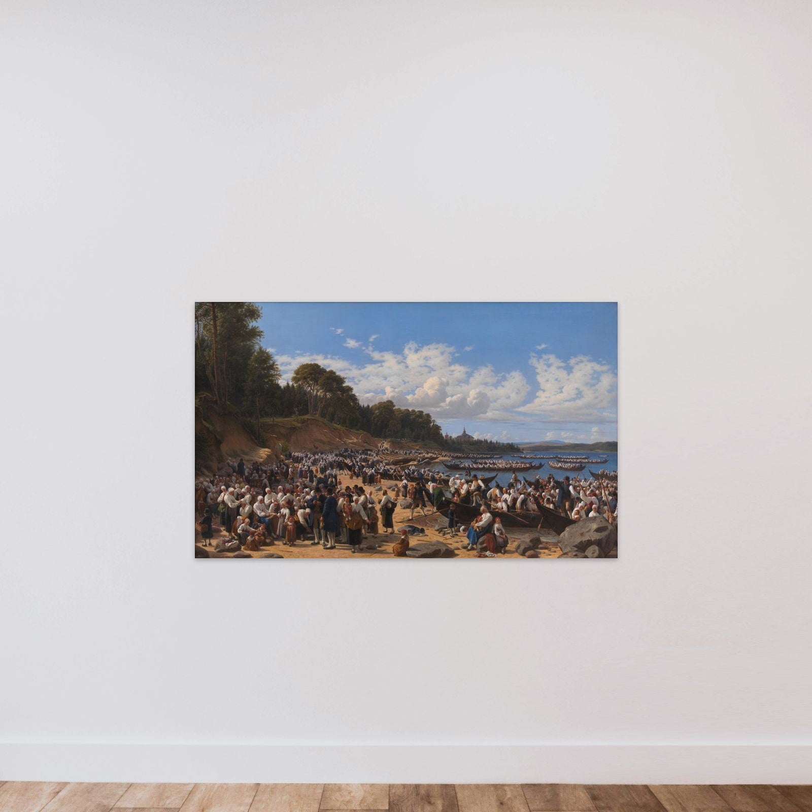 Kirkefærd i Dalarne i Sverige. Til Leksands sognekirke i Dalarne kommer folket i deres store kirkebåde over Siljansøen om søndagen til gudstjeneste unframed — shown to scale
