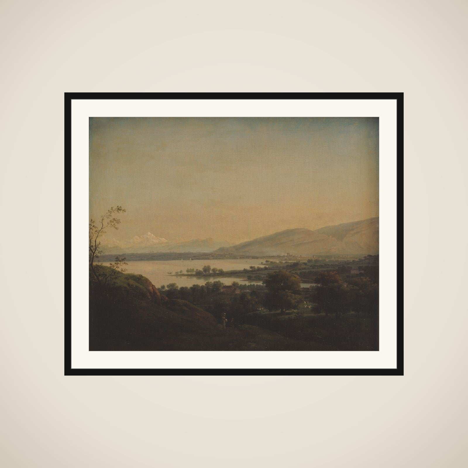 Udsigt over Lac Léman mod Mont Blanc og Genève framed