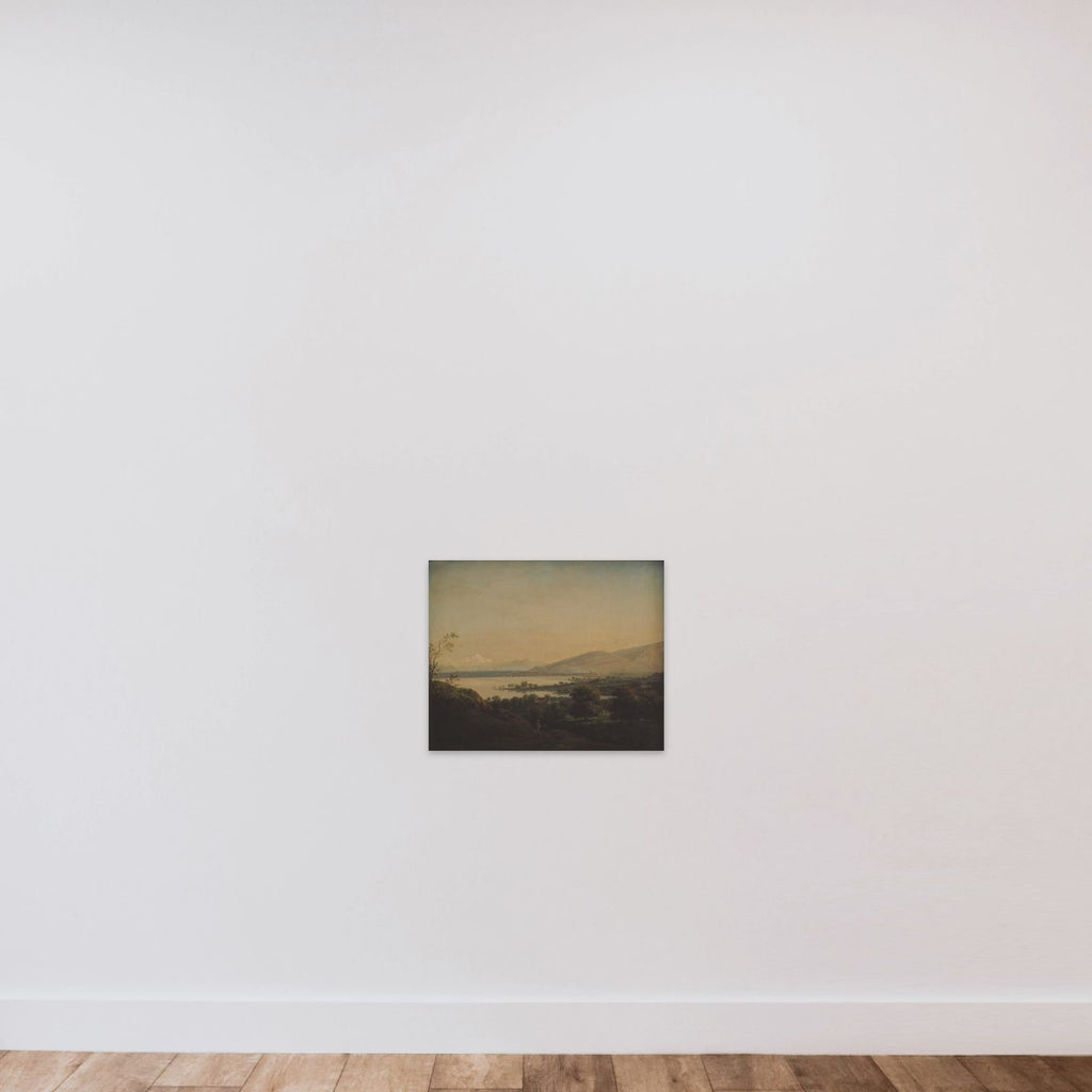 Udsigt over Lac Léman mod Mont Blanc og Genève unframed — shown to scale