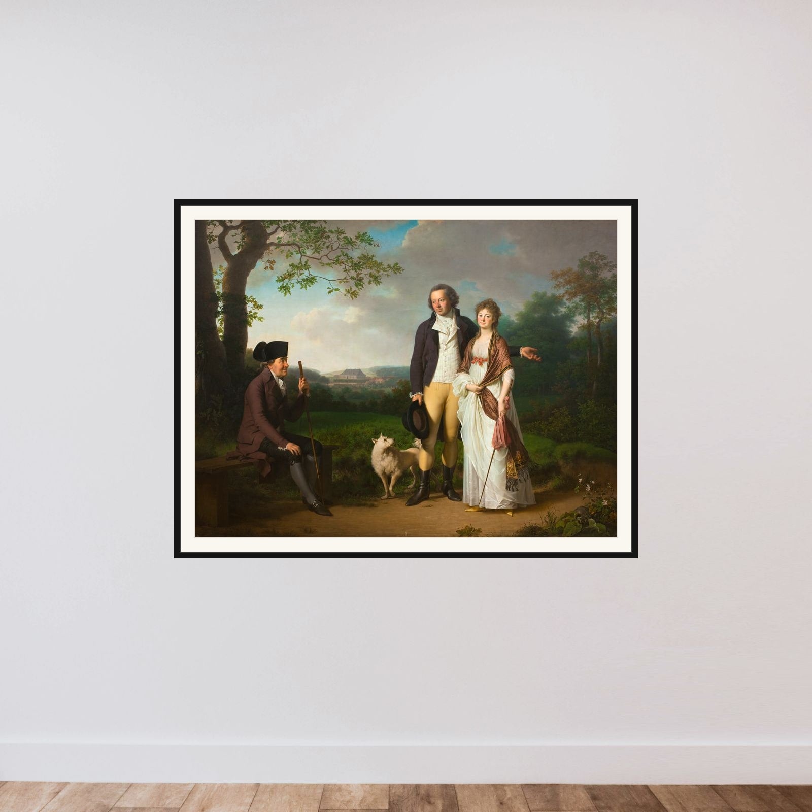 Niels Ryberg med sin søn Johan Christian og svigerdatter Engelke, f. Falbe framed — shown to scale