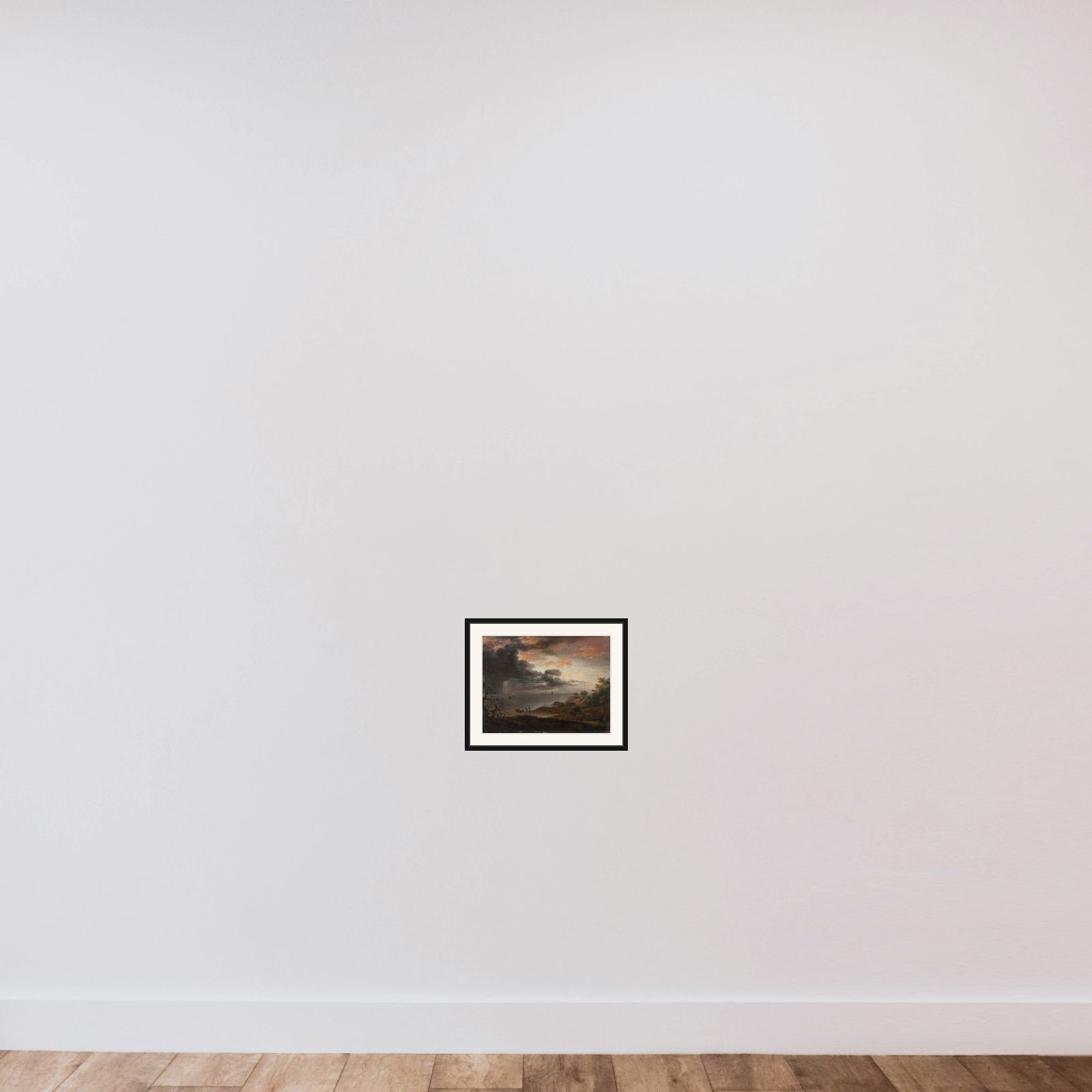 Tordenregn nedstyrtende i havet framed — shown to scale