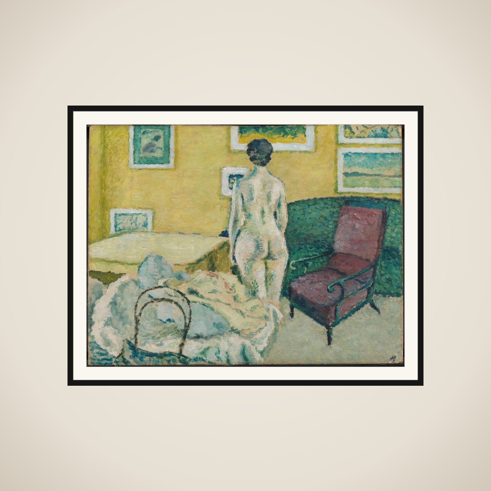 Modelfigur i interiør framed