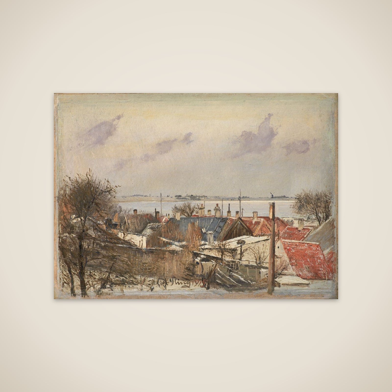 Udsigt over Sankt Jørgensbjerg og Roskilde Fjord. Vinterdag unframed print