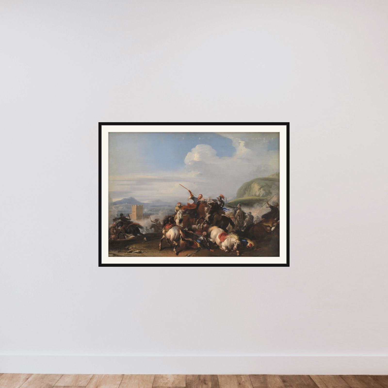 Bataille med tyrkisk cavalleri framed — shown to scale