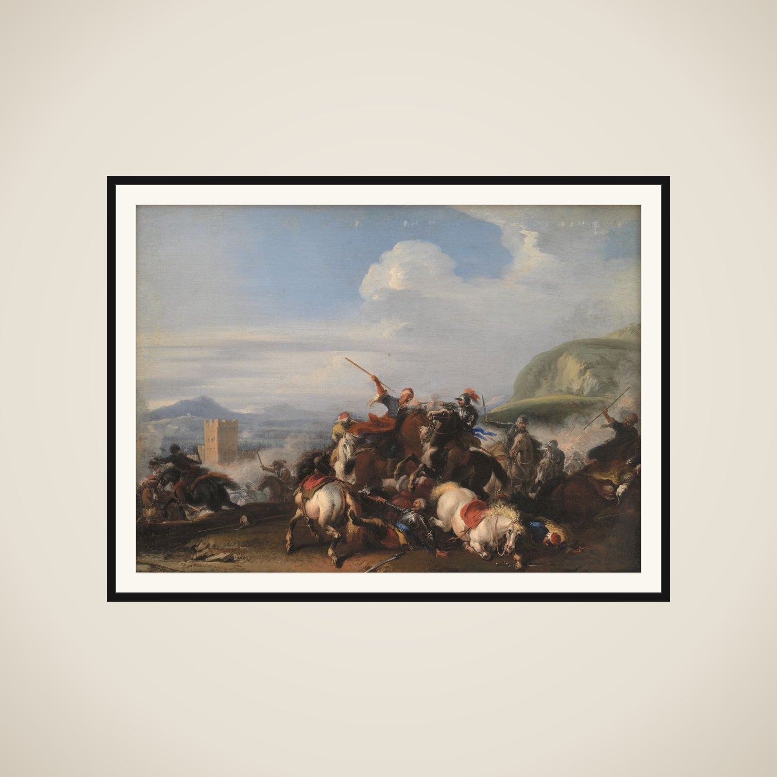 Bataille med tyrkisk cavalleri framed