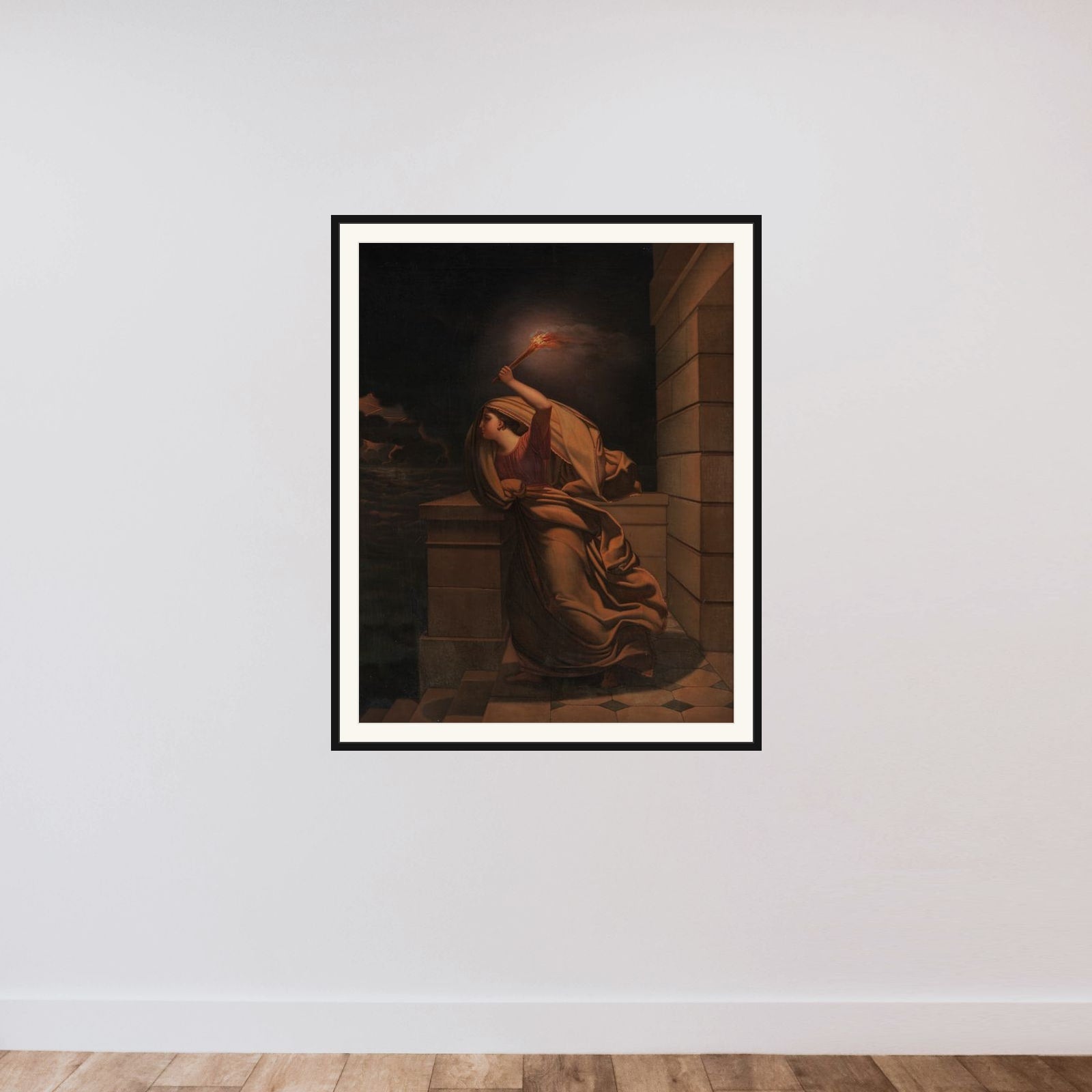 Hero ventende Leander framed — shown to scale