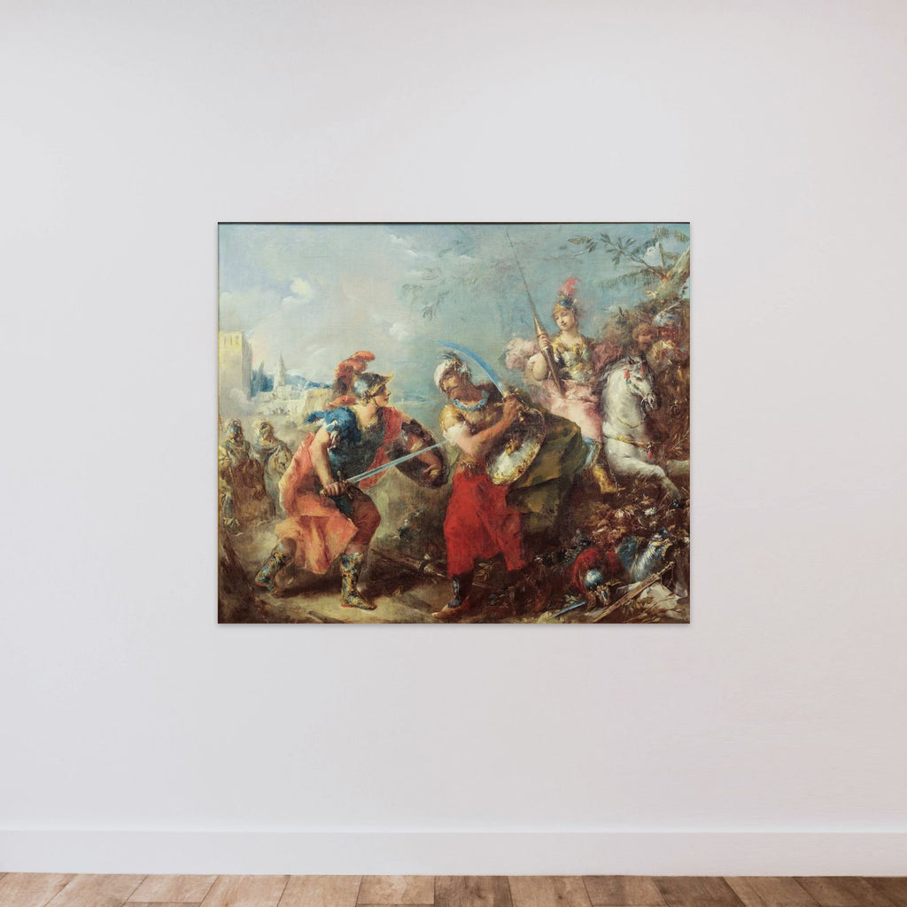Kampen mellem Tancred og Argante med Clorinda i baggrunden unframed — shown to scale