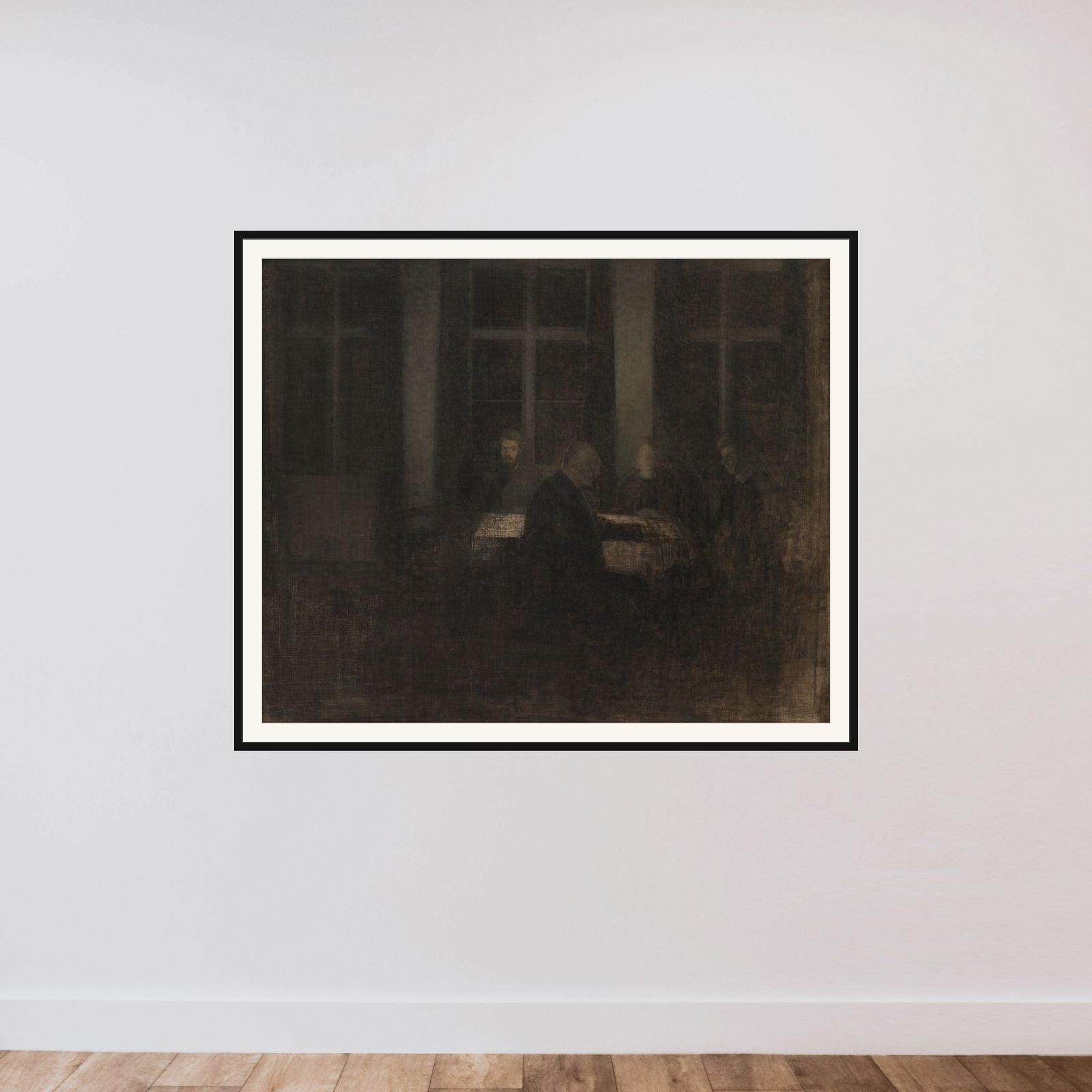 Aften i stuen framed — shown to scale