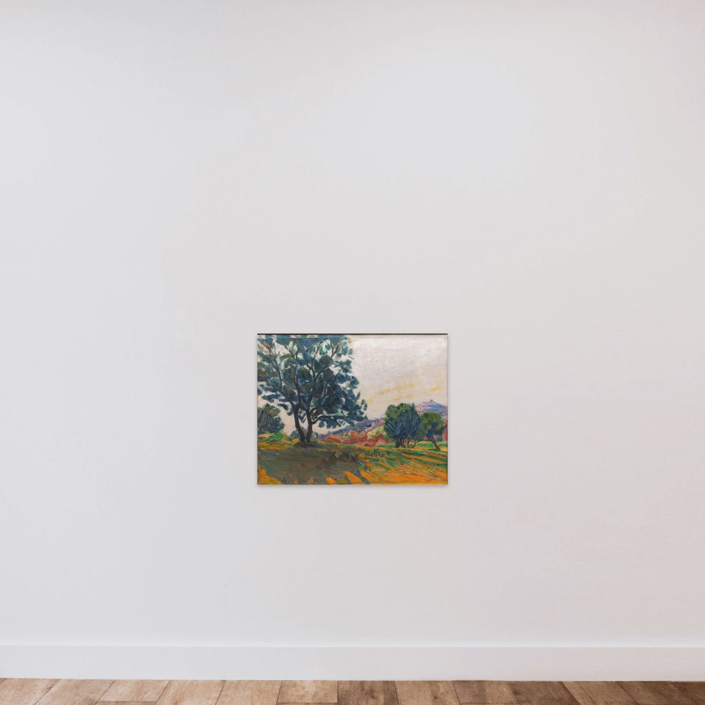 Olivenlunden. Cagnes by i baggrunden. Mod lyset unframed — shown to scale