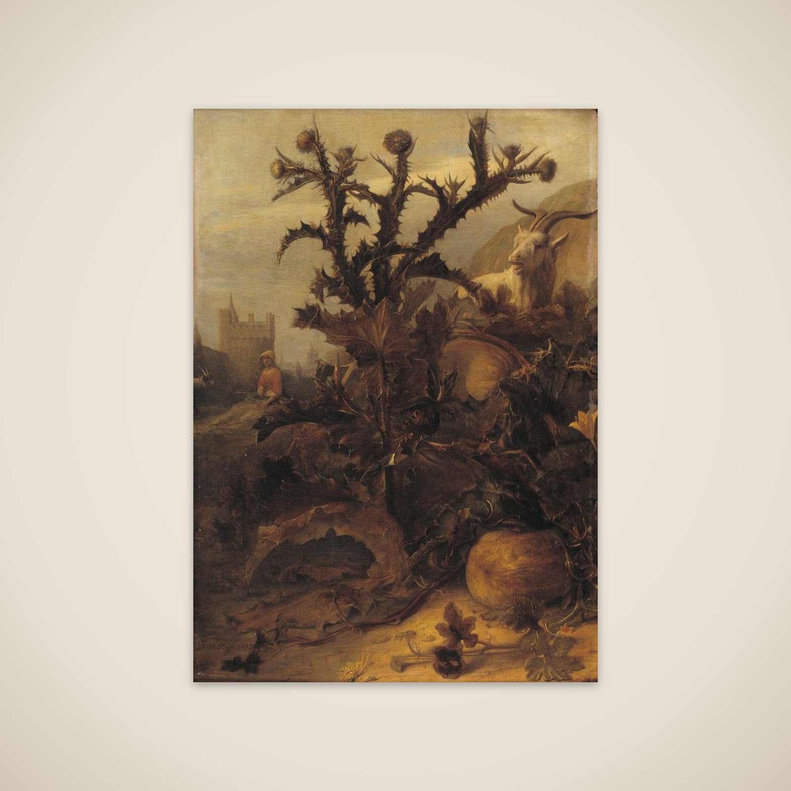 En tidselbusk, græskar og en ged unframed print