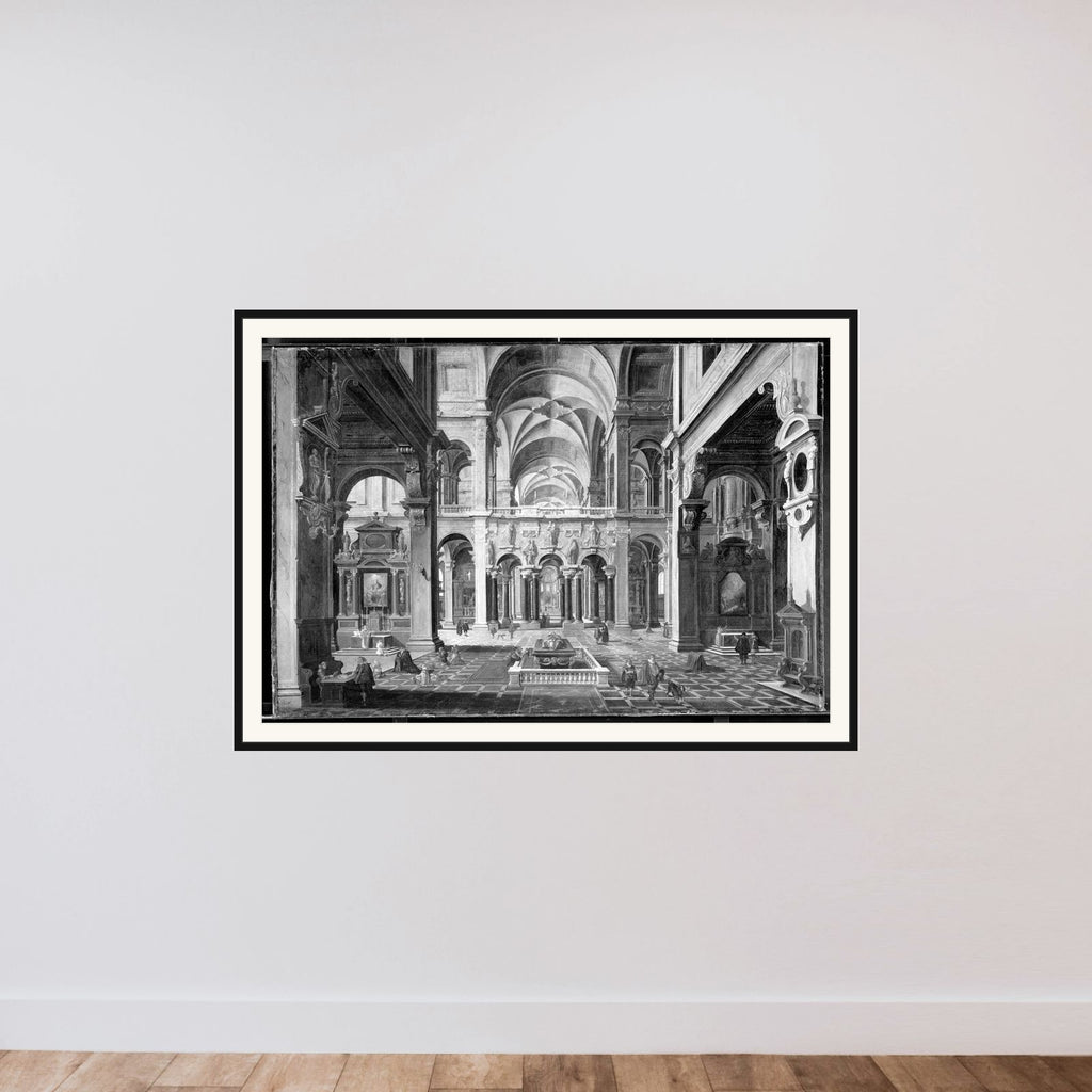 Det indre af en kirke framed — shown to scale