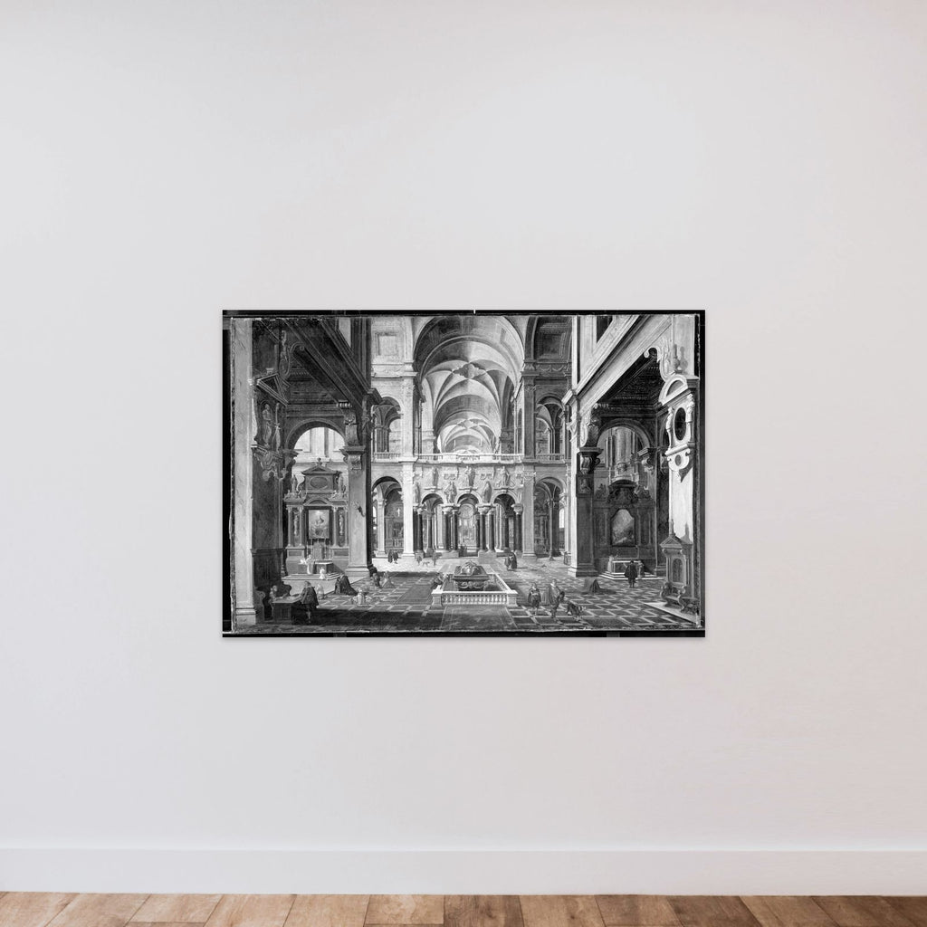 Det indre af en kirke unframed — shown to scale