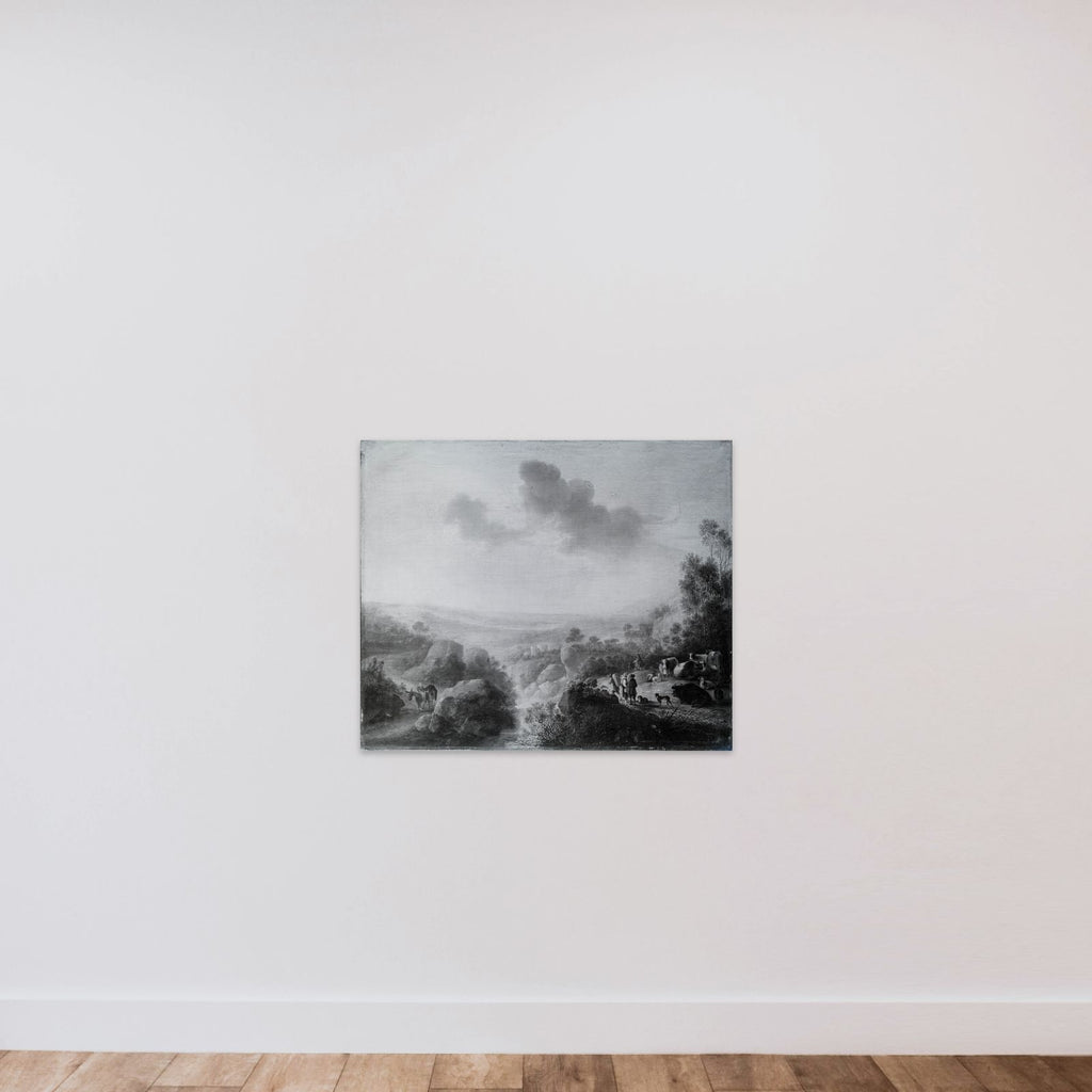 Landskab med kvæg ved bæk unframed — shown to scale