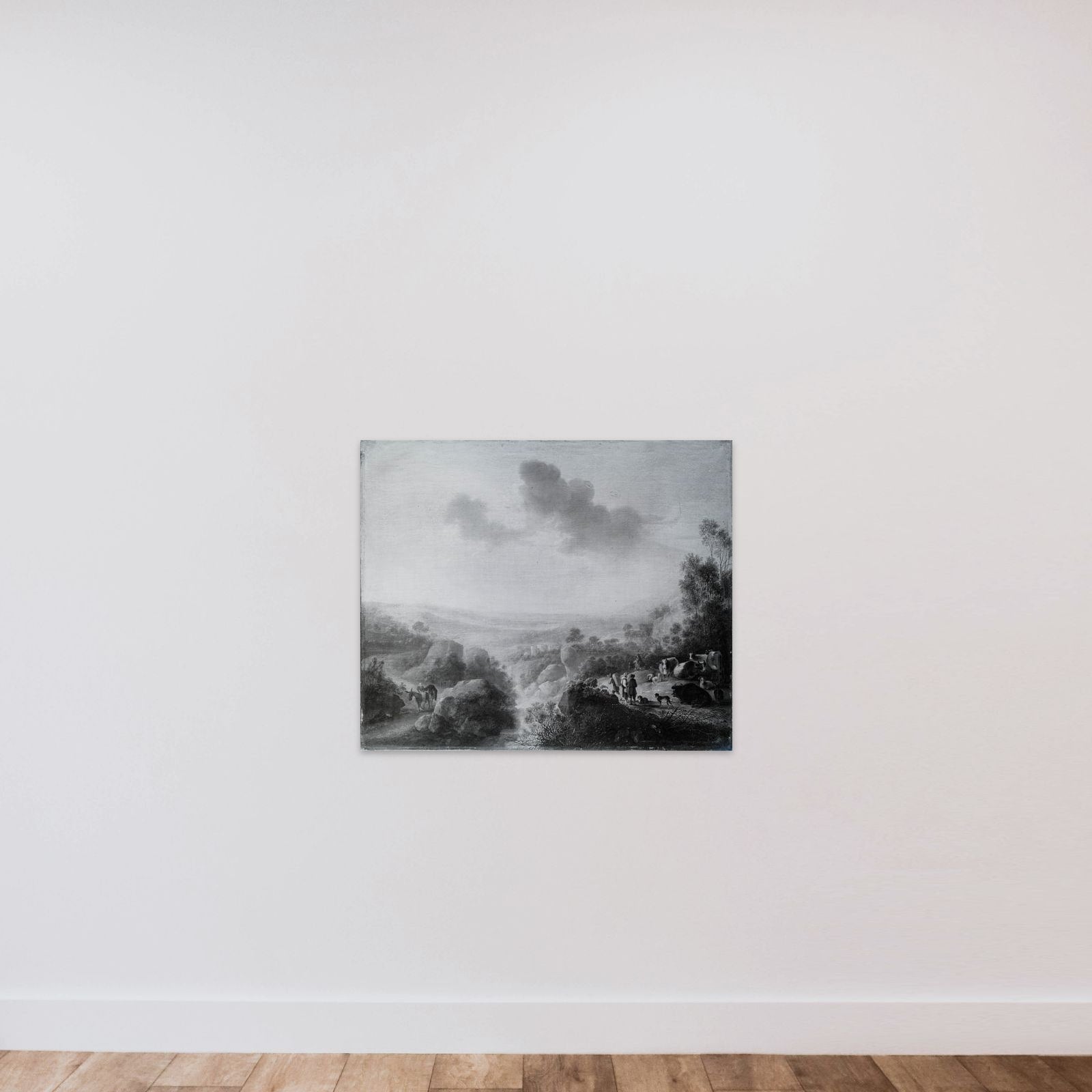 Landskab med kvæg ved bæk unframed — shown to scale