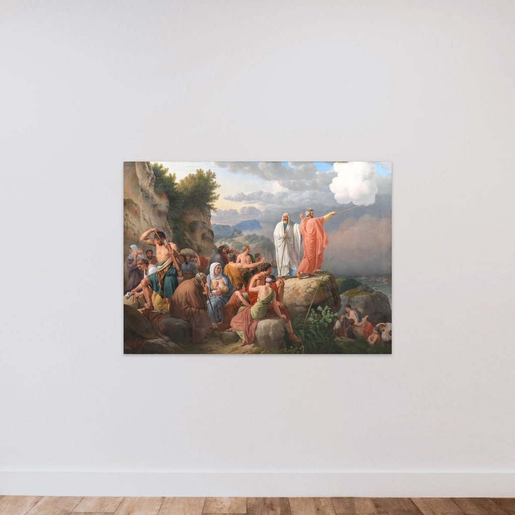 Moses lader Det Røde Hav træde tilbage og Faraos hær oversvømmes unframed — shown to scale