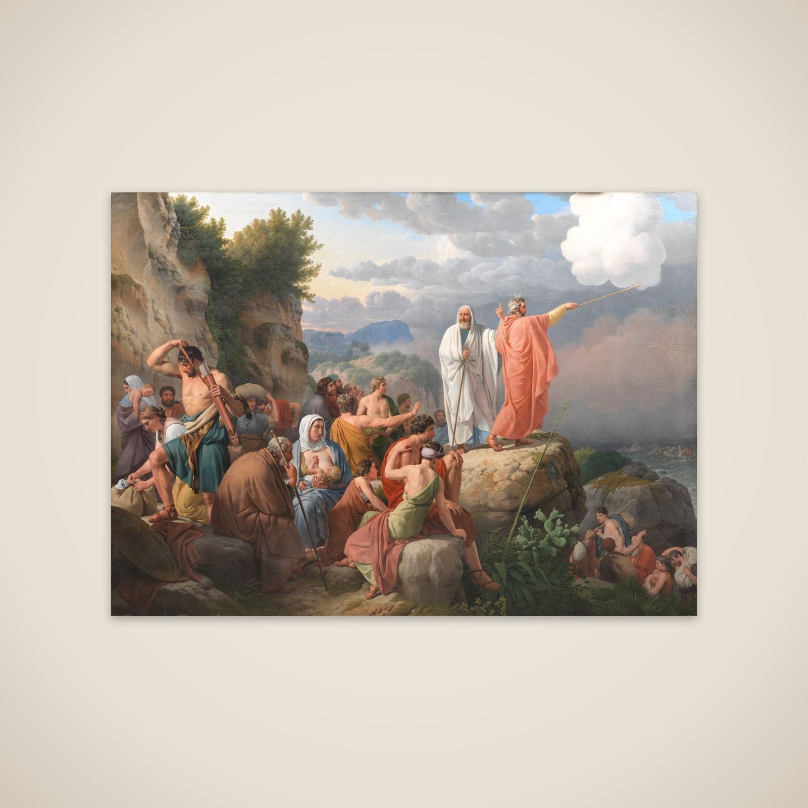 Moses lader Det Røde Hav træde tilbage og Faraos hær oversvømmes unframed print