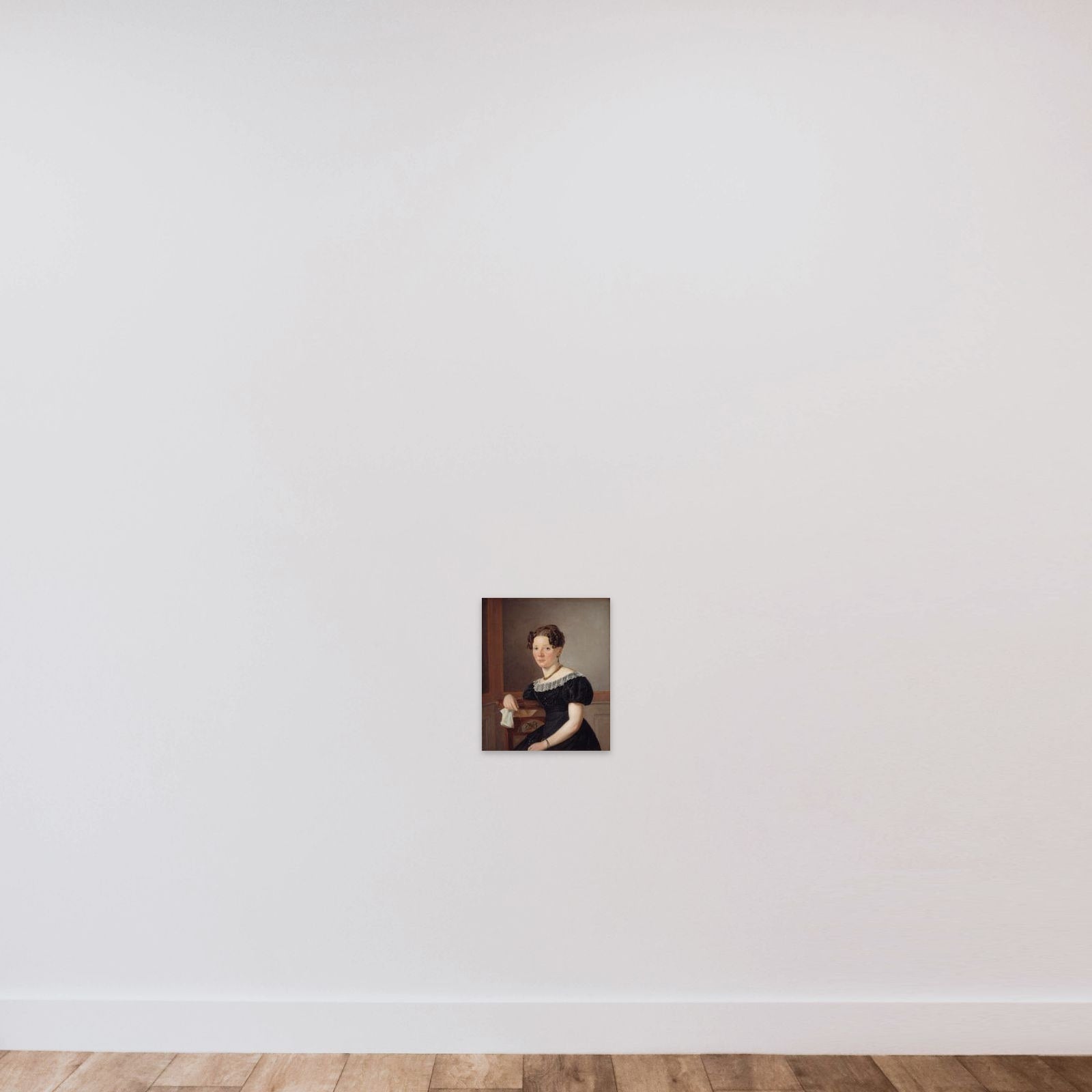 Dame med strikketøj. En af kunstnerens søstre (?) unframed — shown to scale