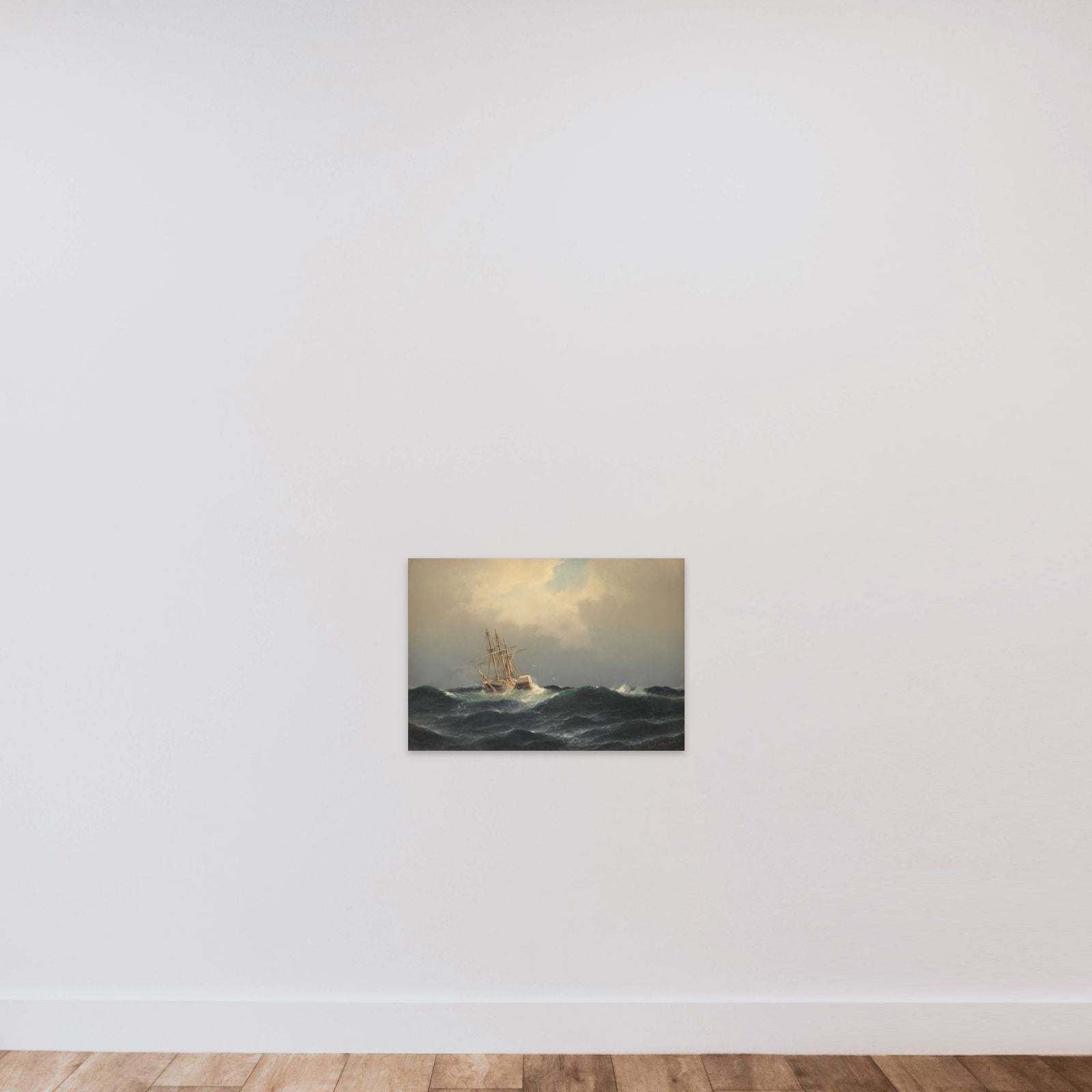Et dampskib i en storm i Atlanterhavet unframed — shown to scale