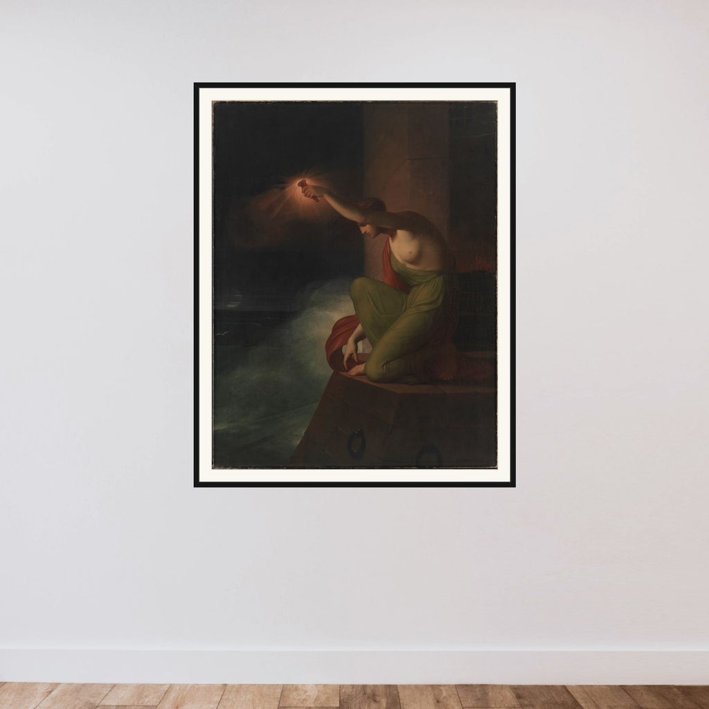 Hero ventende sin elsker Leander framed — shown to scale