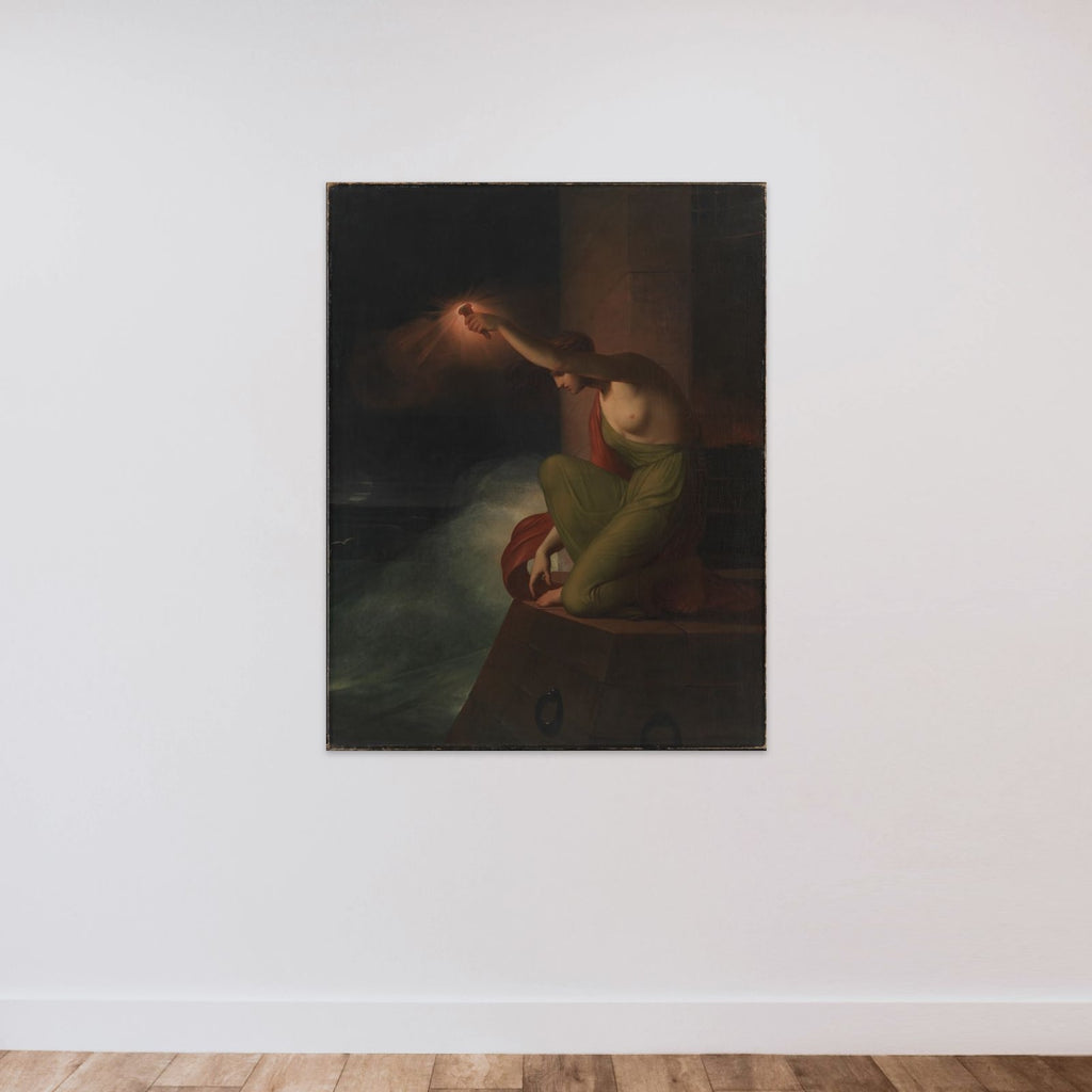 Hero ventende sin elsker Leander unframed — shown to scale