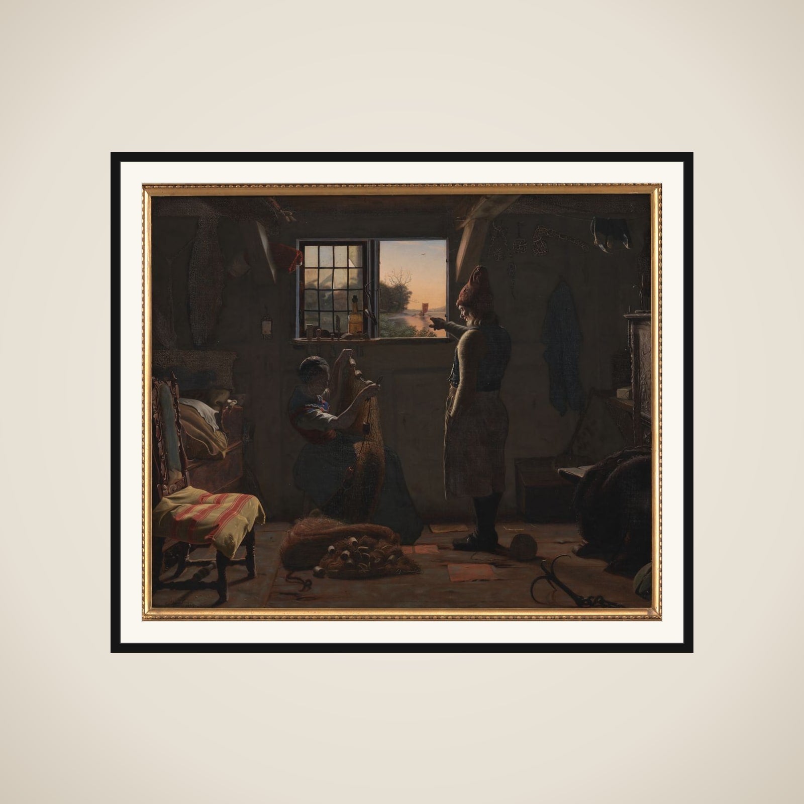 En fisker viser sin datter en bortsejlende båd framed
