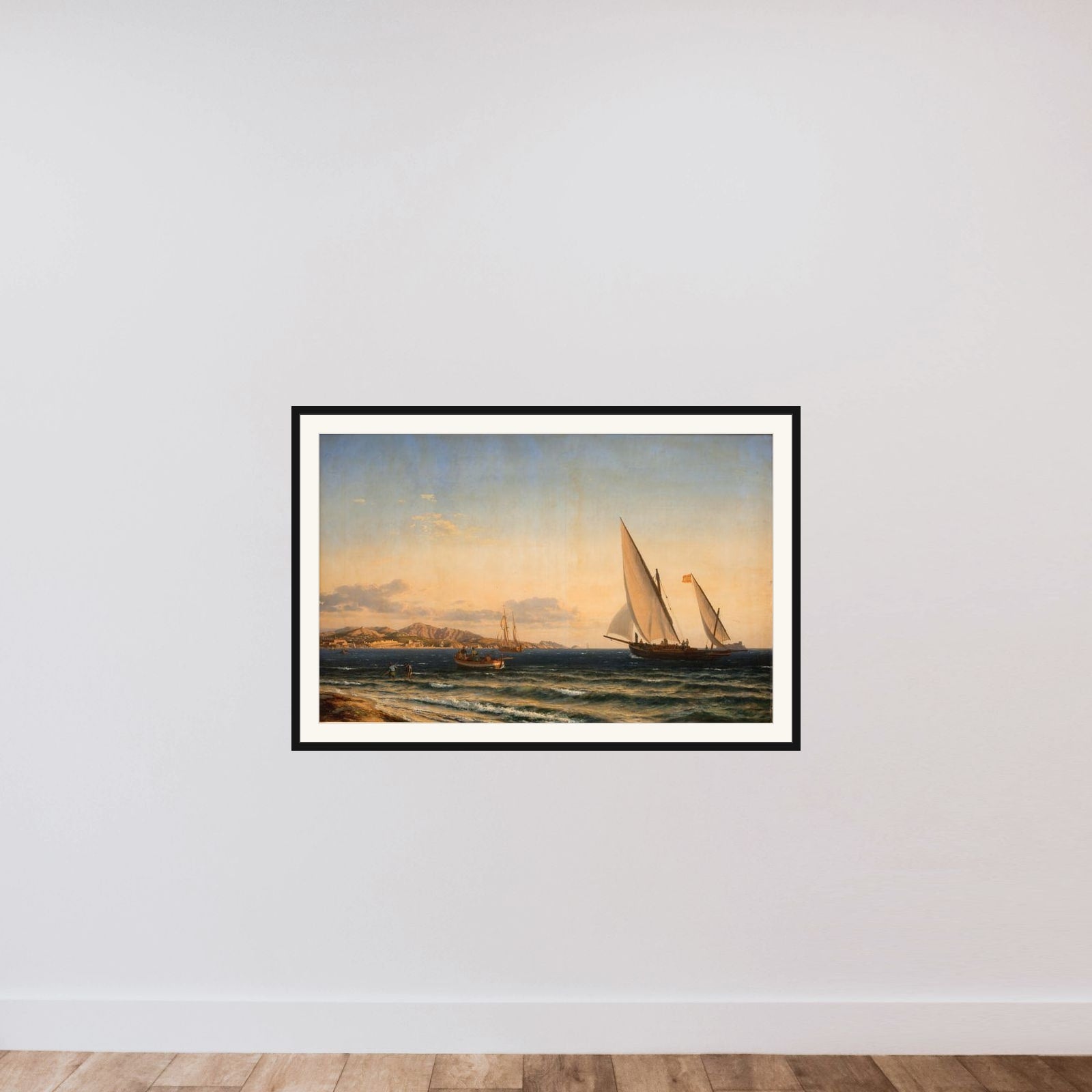 Aften ved Middelhavet. I baggrunden Marseille og øen If framed — shown to scale