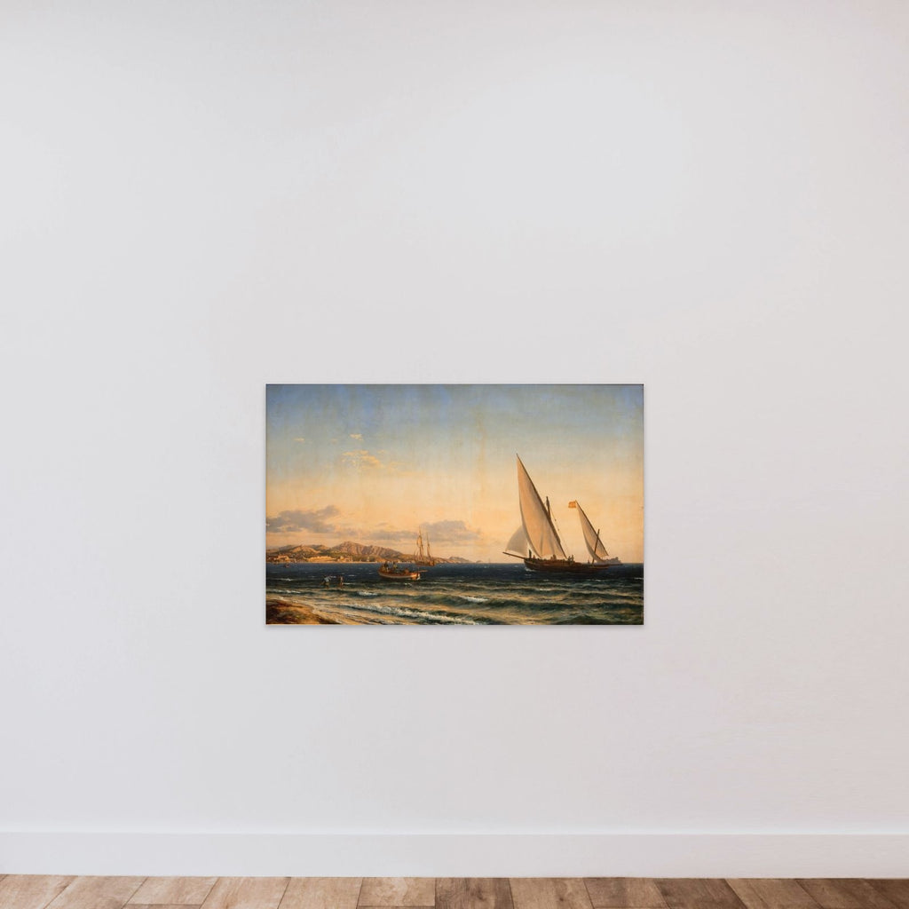 Aften ved Middelhavet. I baggrunden Marseille og øen If unframed — shown to scale