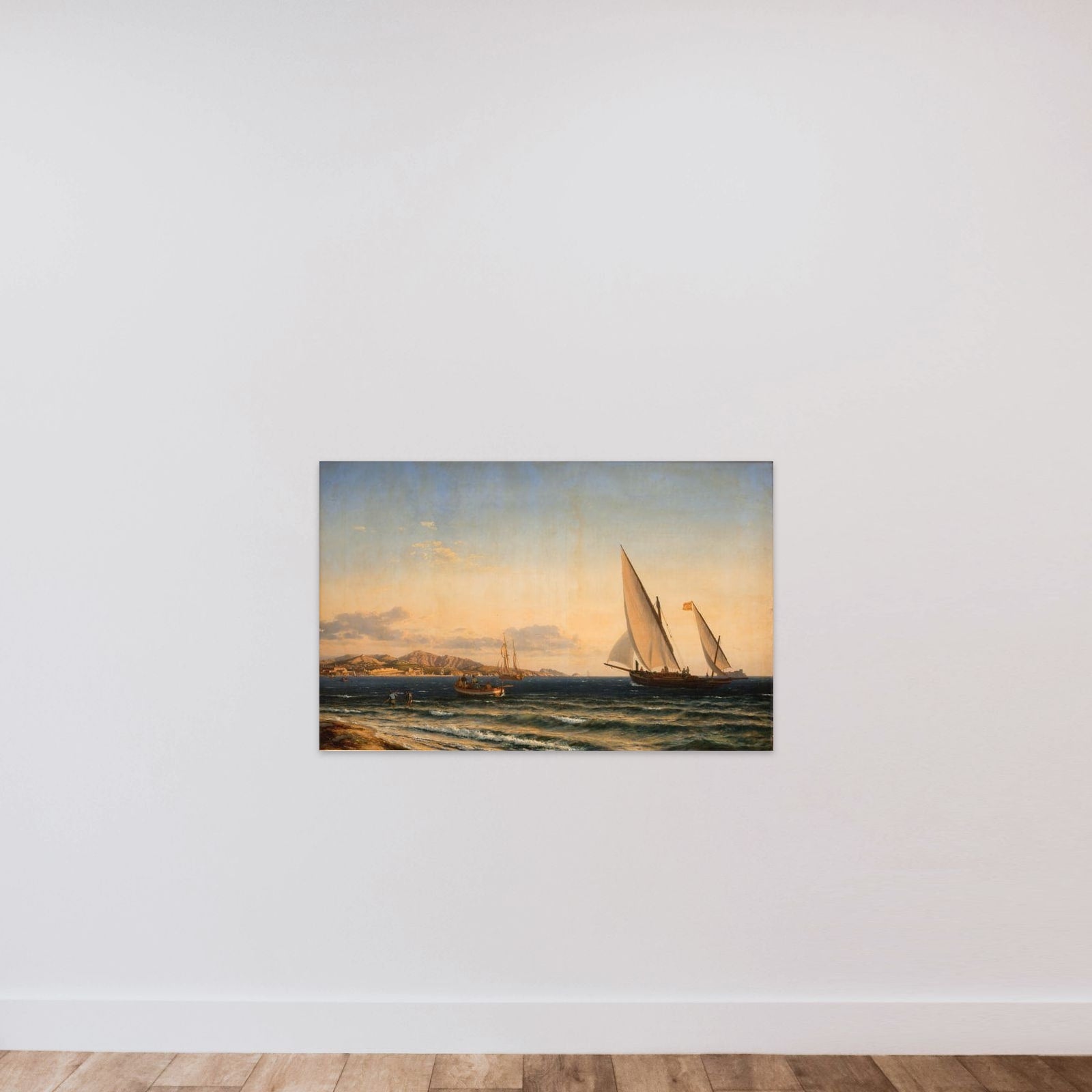 Aften ved Middelhavet. I baggrunden Marseille og øen If unframed — shown to scale