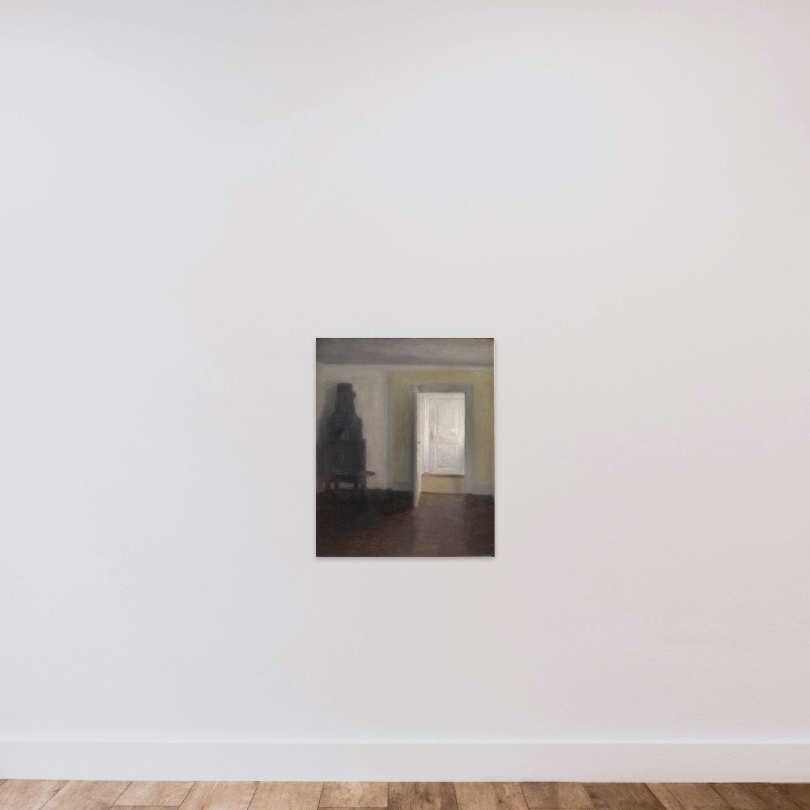 Interiør. Den gamle bilæggerovn. Albertines Lyst, Lyngby unframed — shown to scale