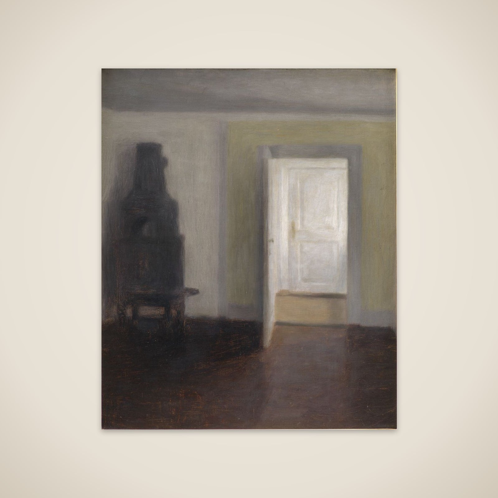Interiør. Den gamle bilæggerovn. Albertines Lyst, Lyngby unframed print