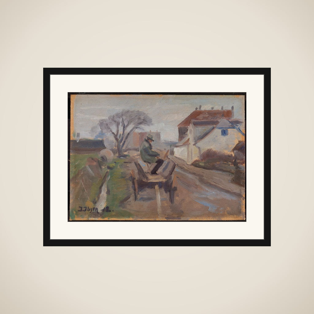 Maleren Ølund-Hansen maler siddende i en vogn framed