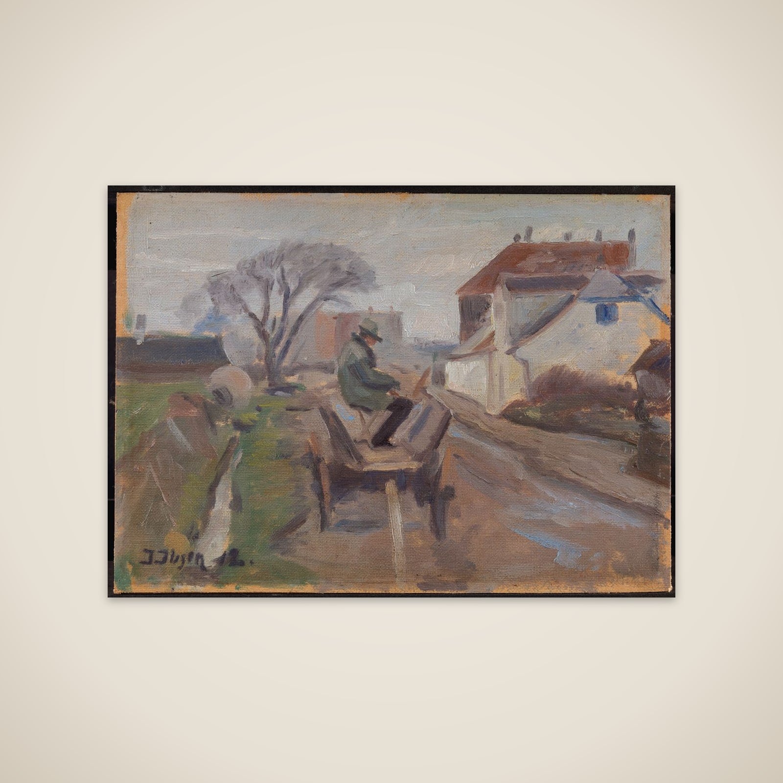 Maleren Ølund-Hansen maler siddende i en vogn unframed print
