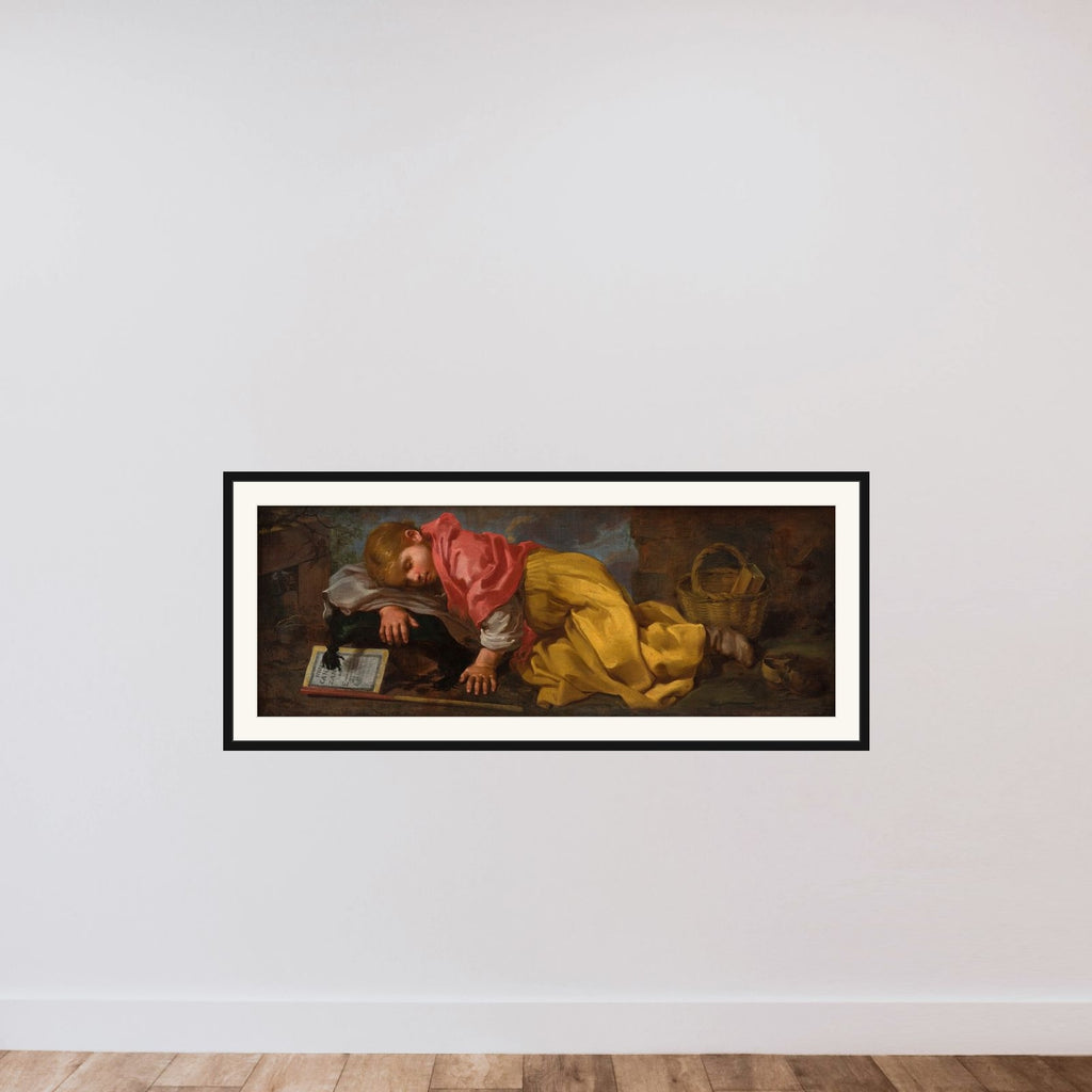 Sovende pige (dreng?) med sangbog framed — shown to scale