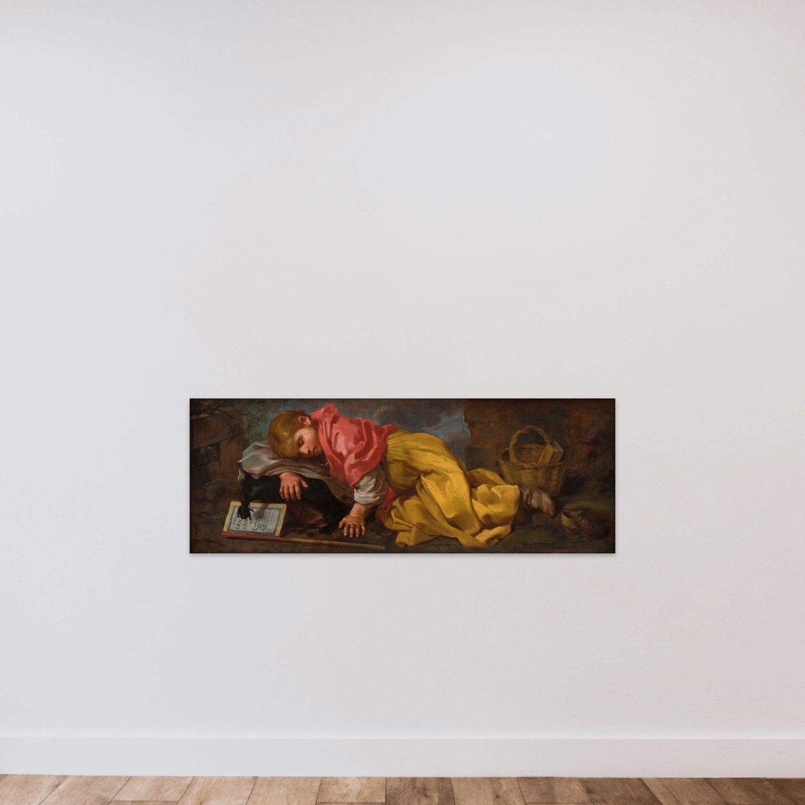 Sovende pige (dreng?) med sangbog unframed — shown to scale