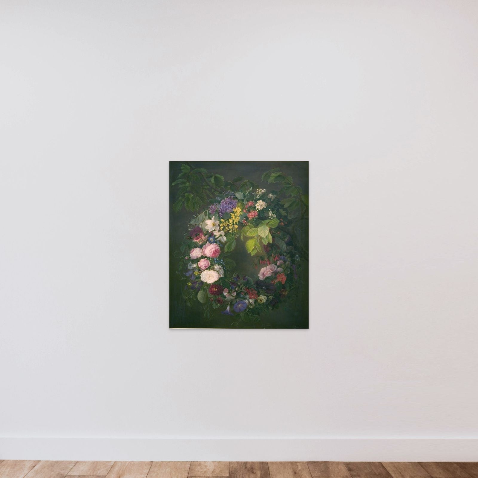En blomsterkrans unframed — shown to scale
